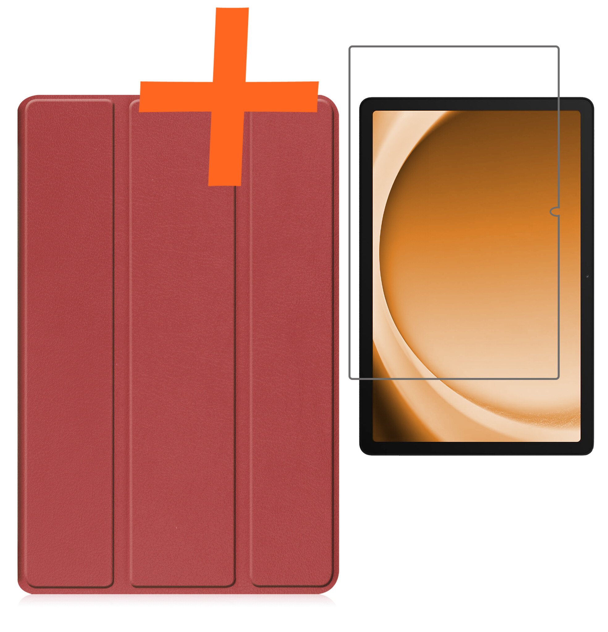 Nomfy Hoes Geschikt voor Samsung Galaxy Tab A9 Hoes Tri-fold Tablet Hoesje Case Met Screenprotector - Hoesje Geschikt voor Samsung Tab A9 Hoesje Hardcover Bookcase - Donkerrood