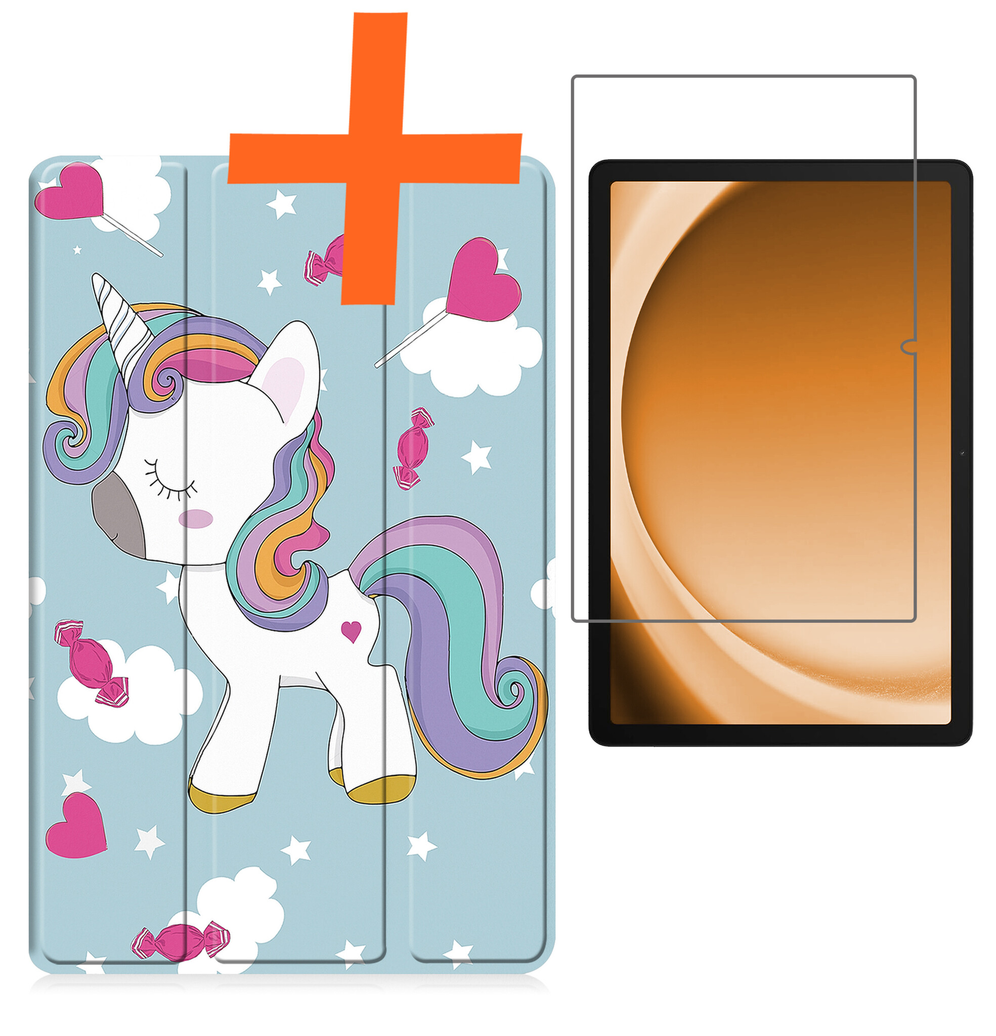 Nomfy Hoes Geschikt voor Samsung Galaxy Tab A9 Hoes Tri-fold Tablet Hoesje Case Met Screenprotector - Hoesje Geschikt voor Samsung Tab A9 Hoesje Hardcover Bookcase - Eenhoorn