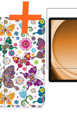 Nomfy Hoes Geschikt voor Samsung Galaxy Tab A9 Plus Hoes Tri-fold Tablet Hoesje Case Met Screenprotector - Hoesje Geschikt voor Samsung Tab A9 Plus Hoesje Hardcover Bookcase - Vlinders