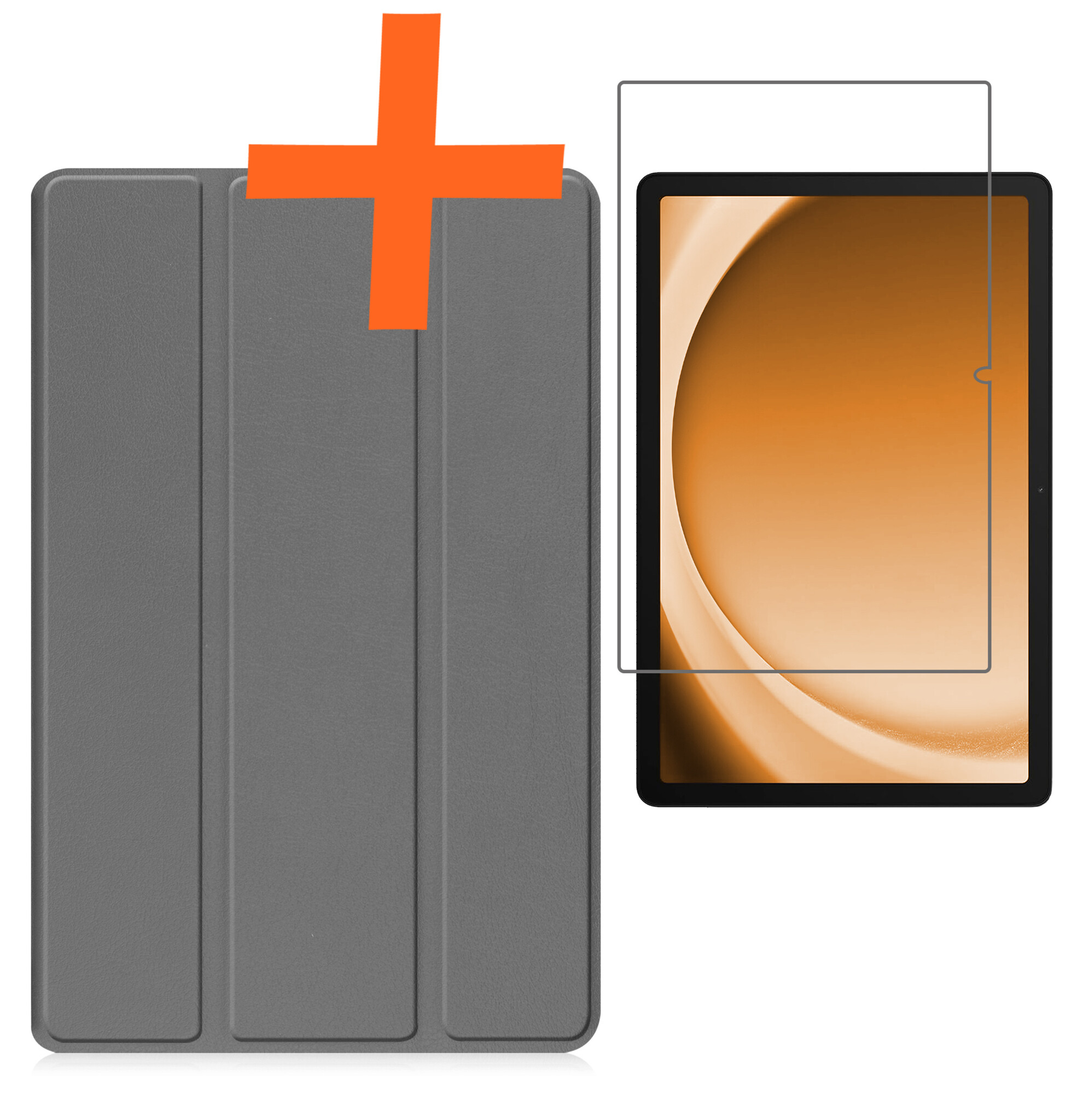 Nomfy Hoes Geschikt voor Samsung Galaxy Tab A9 Hoes Tri-fold Tablet Hoesje Case Met Screenprotector - Hoesje Geschikt voor Samsung Tab A9 Hoesje Hardcover Bookcase - Grijs