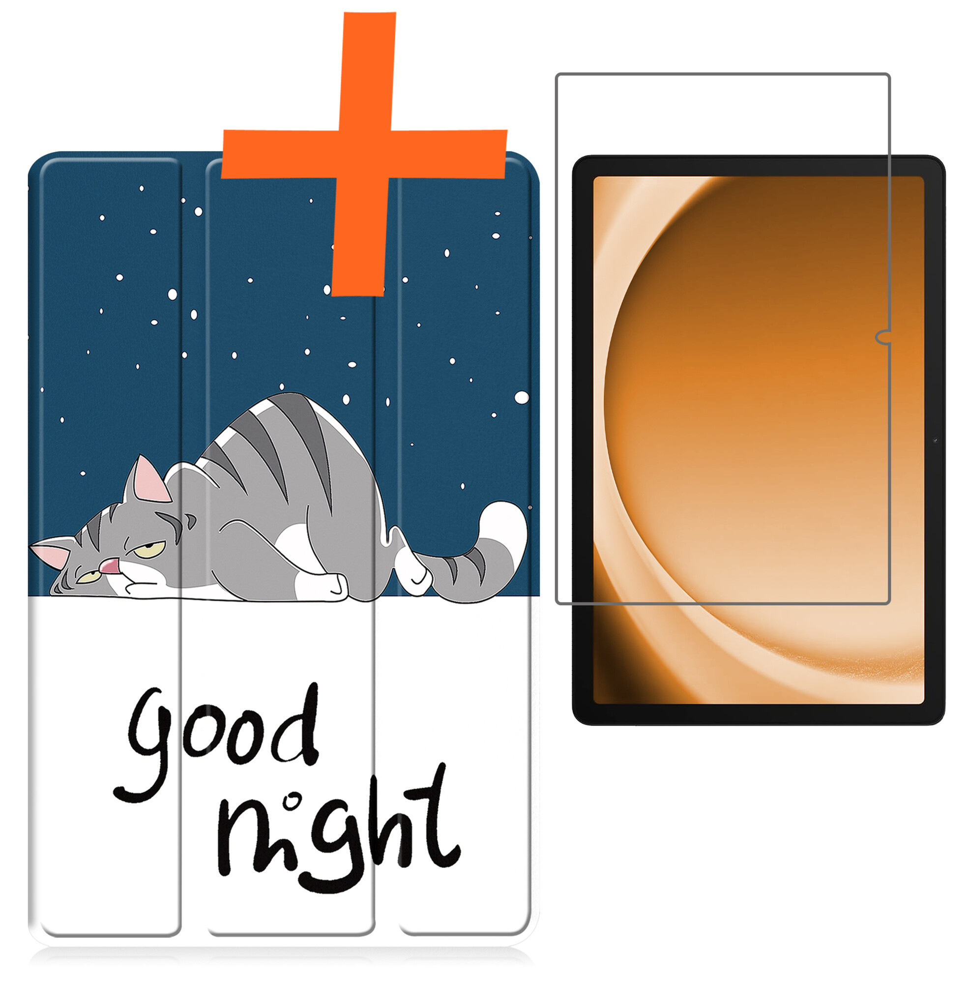 Nomfy Hoes Geschikt voor Samsung Galaxy Tab A9 Hoes Tri-fold Tablet Hoesje Case Met Screenprotector - Hoesje Geschikt voor Samsung Tab A9 Hoesje Hardcover Bookcase - Kat