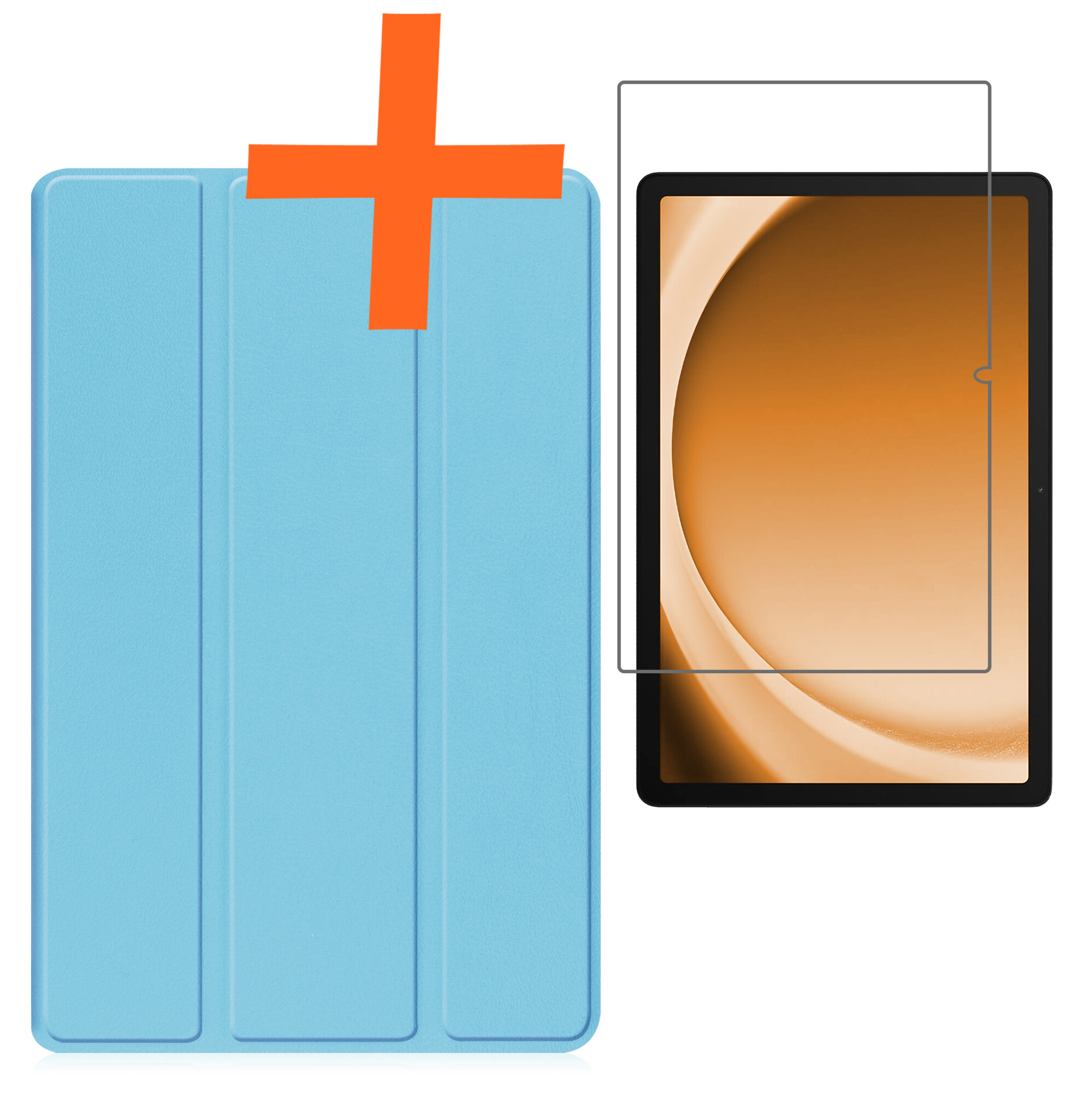 Nomfy Hoes Geschikt voor Samsung Galaxy Tab A9 Hoes Tri-fold Tablet Hoesje Case Met Screenprotector - Hoesje Geschikt voor Samsung Tab A9 Hoesje Hardcover Bookcase - Lichtblauw