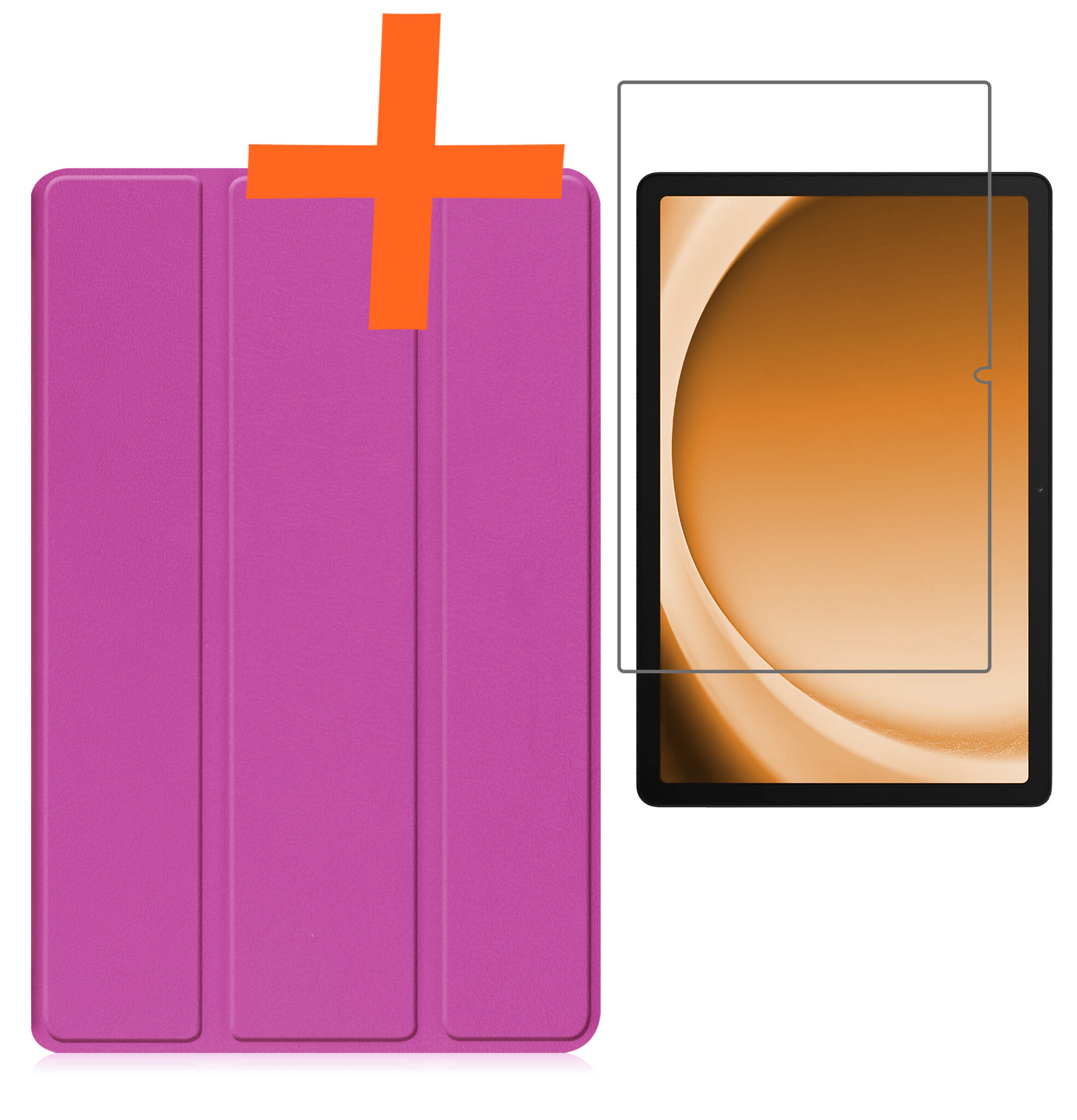 Nomfy Hoes Geschikt voor Samsung Galaxy Tab A9 Hoes Tri-fold Tablet Hoesje Case Met Screenprotector - Hoesje Geschikt voor Samsung Tab A9 Hoesje Hardcover Bookcase - Paars