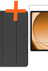 Nomfy Hoes Geschikt voor Samsung Galaxy Tab A9 Hoes Tri-fold Tablet Hoesje Case Met Screenprotector - Hoesje Geschikt voor Samsung Tab A9 Hoesje Hardcover Bookcase - Zwart
