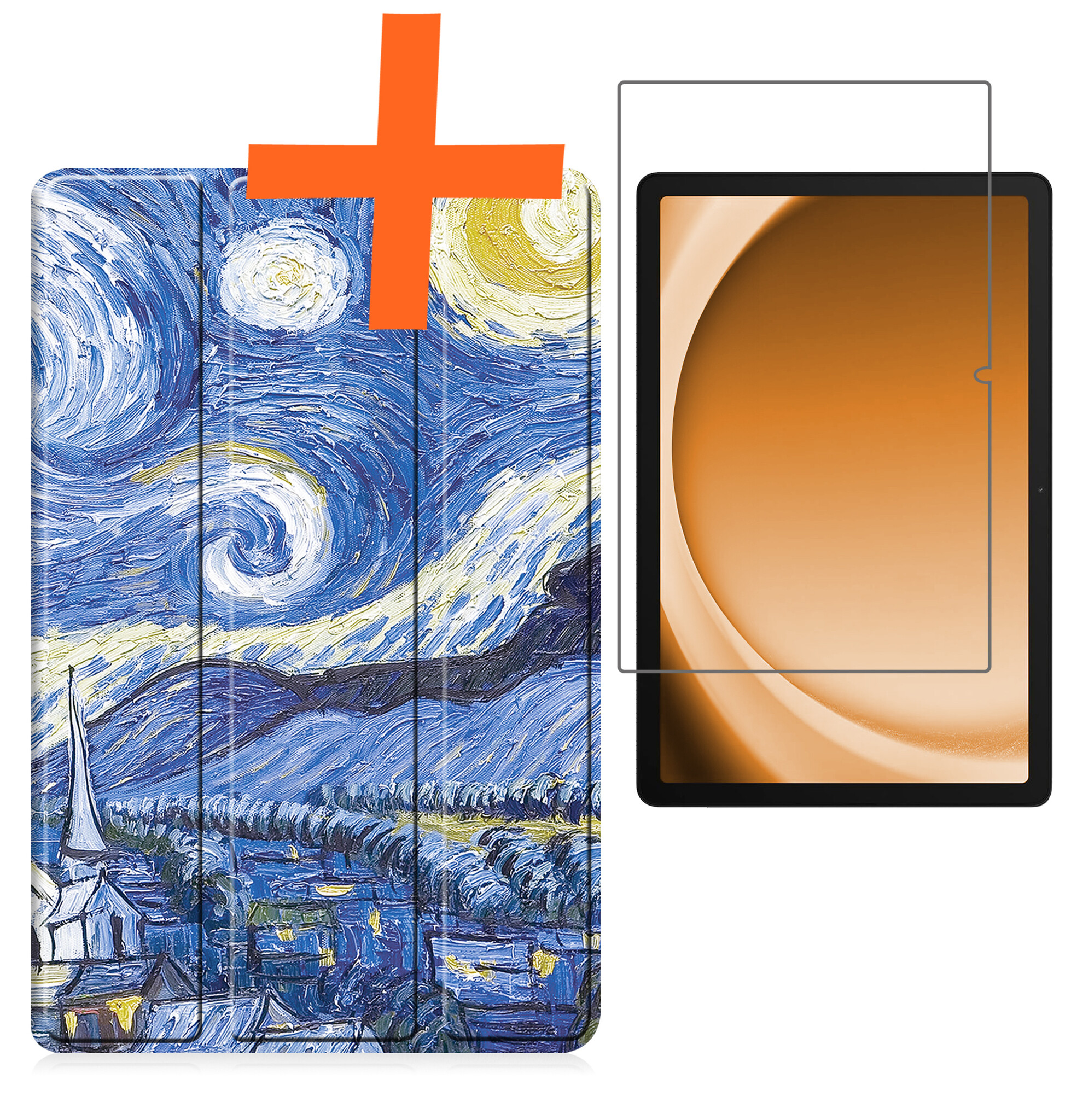 Nomfy Hoes Geschikt voor Samsung Galaxy Tab A9 Plus Hoes Tri-fold Tablet Hoesje Case Met Screenprotector - Hoesje Geschikt voor Samsung Tab A9 Plus Hoesje Hardcover Bookcase - Sterrenhemel
