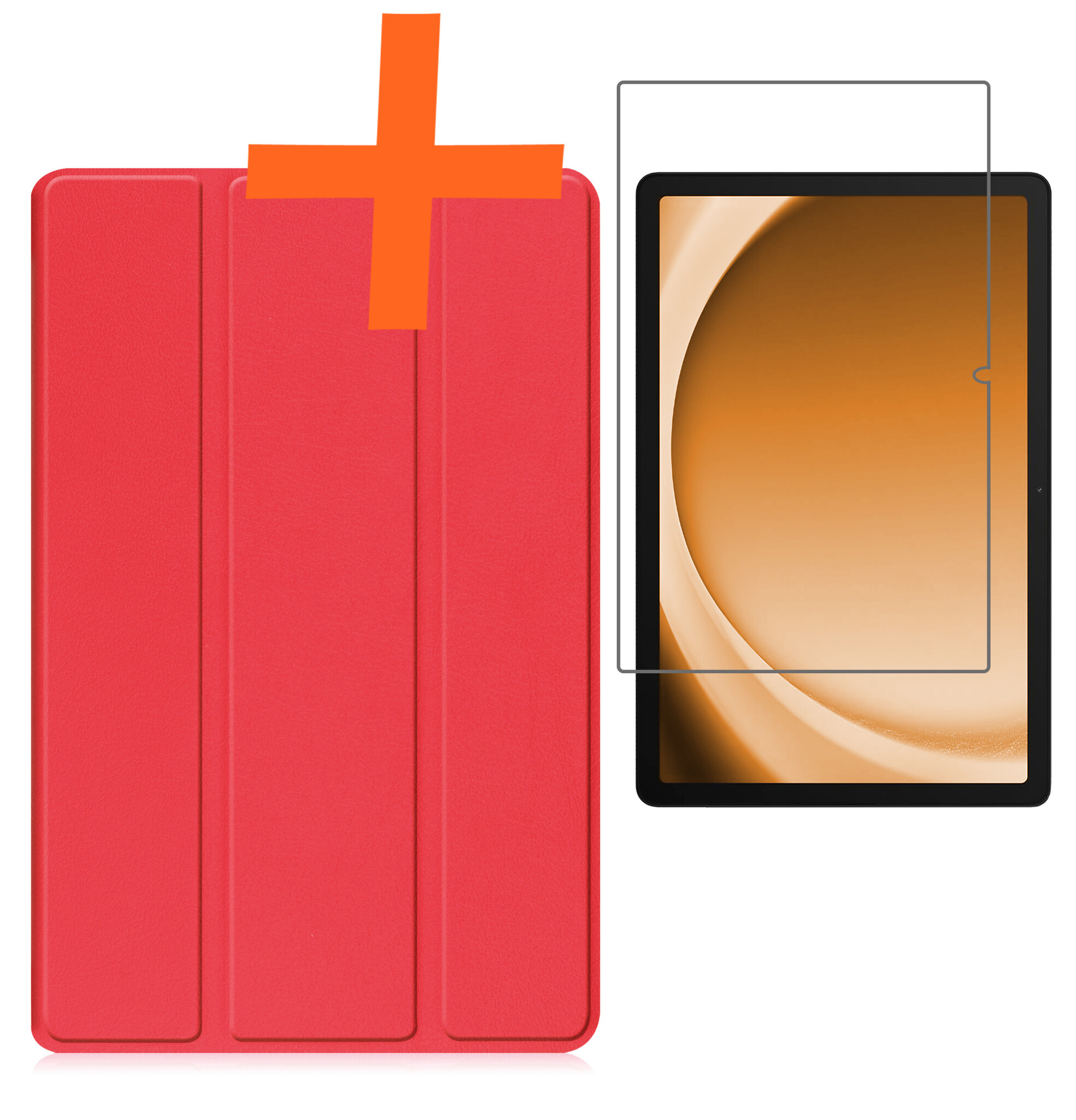 Nomfy Hoes Geschikt voor Samsung Galaxy Tab A9 Plus Hoes Tri-fold Tablet Hoesje Case Met Screenprotector - Hoesje Geschikt voor Samsung Tab A9 Plus Hoesje Hardcover Bookcase - Rood