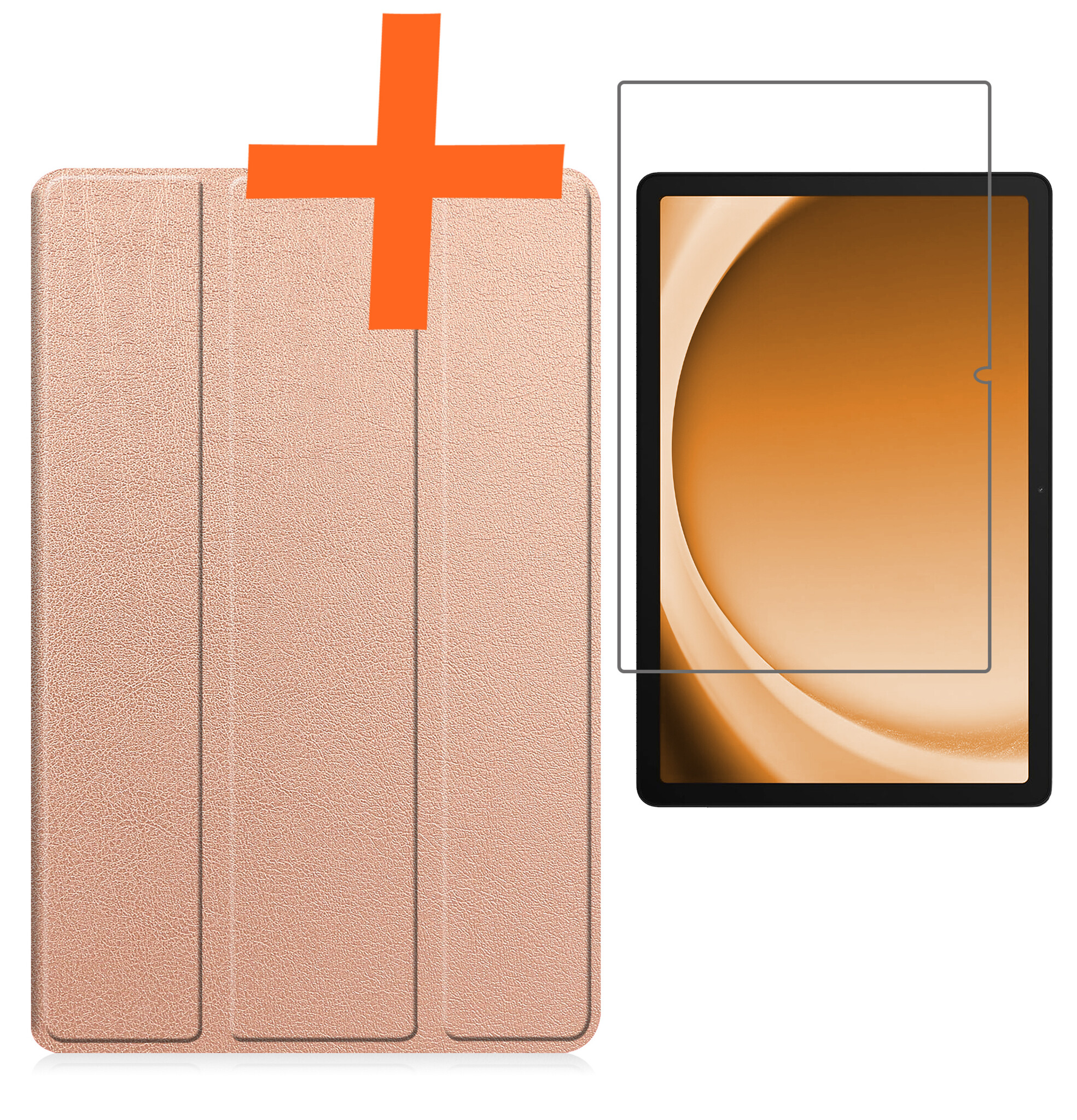 Nomfy Hoes Geschikt voor Samsung Galaxy Tab A9 Plus Hoes Tri-fold Tablet Hoesje Case Met Screenprotector - Hoesje Geschikt voor Samsung Tab A9 Plus Hoesje Hardcover Bookcase - Rosé goud