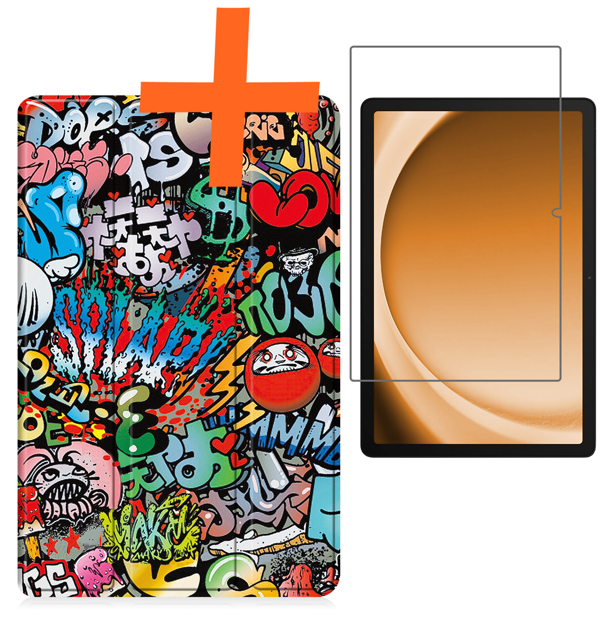 Nomfy Hoes Geschikt voor Samsung Galaxy Tab A9 Plus Hoes Tri-fold Tablet Hoesje Case Met Screenprotector - Hoesje Geschikt voor Samsung Tab A9 Plus Hoesje Hardcover Bookcase - Graffity