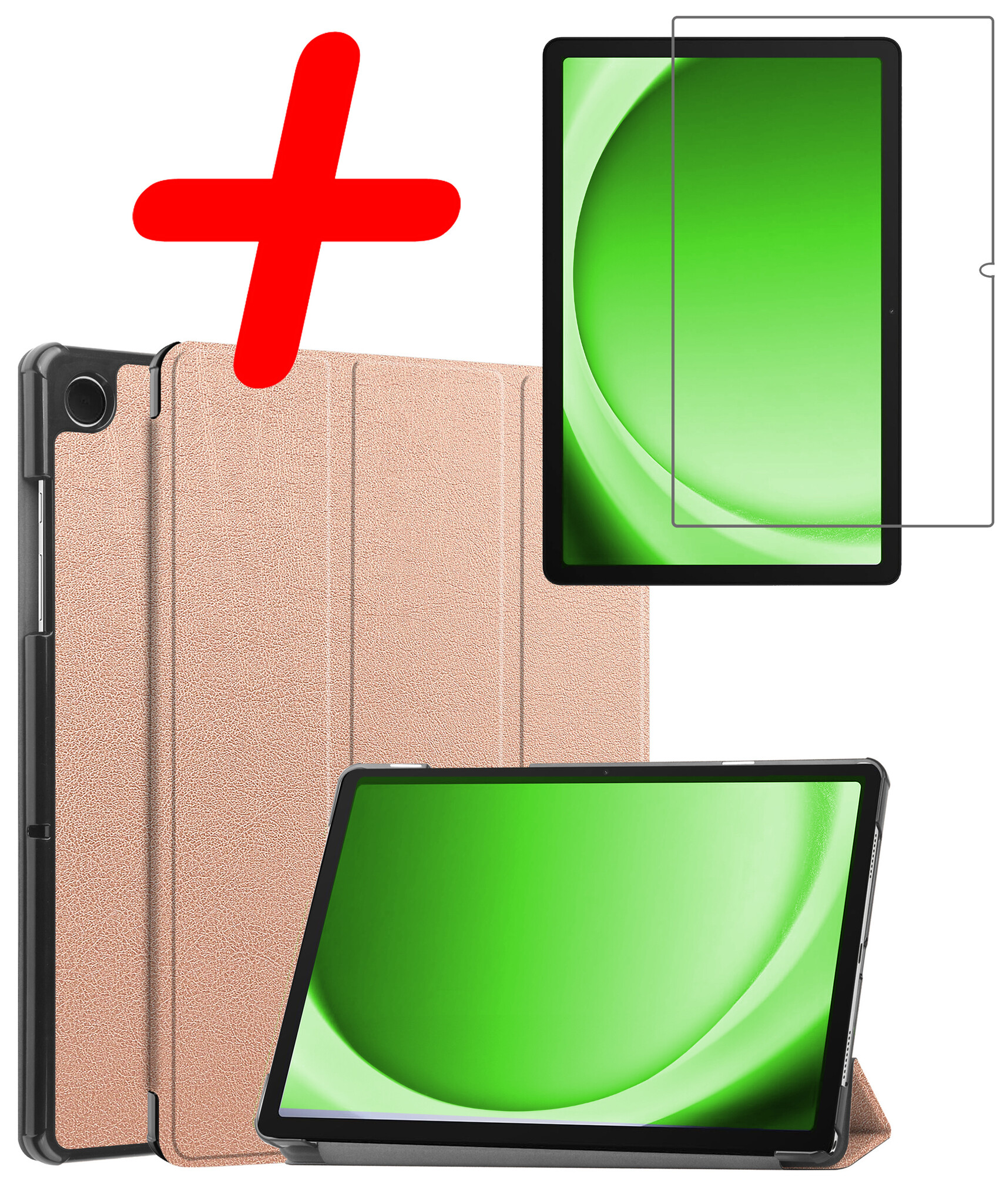 BASEY. Hoesje Geschikt voor Samsung Galaxy Tab A9 Plus Hoes Case Tablet Hoesje Tri-fold Met Screenprotector - Hoes Geschikt voor Samsung Tab A9 Plus Hoesje Hard Cover Bookcase Hoes - Rosé goud