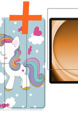 Nomfy Hoes Geschikt voor Samsung Galaxy Tab A9 Plus Hoes Tri-fold Tablet Hoesje Case Met Screenprotector - Hoesje Geschikt voor Samsung Tab A9 Plus Hoesje Hardcover Bookcase - Eenhoorn