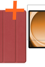 Nomfy Hoes Geschikt voor Samsung Galaxy Tab A9 Plus Hoes Tri-fold Tablet Hoesje Case Met Screenprotector - Hoesje Geschikt voor Samsung Tab A9 Plus Hoesje Hardcover Bookcase - Donkerrood