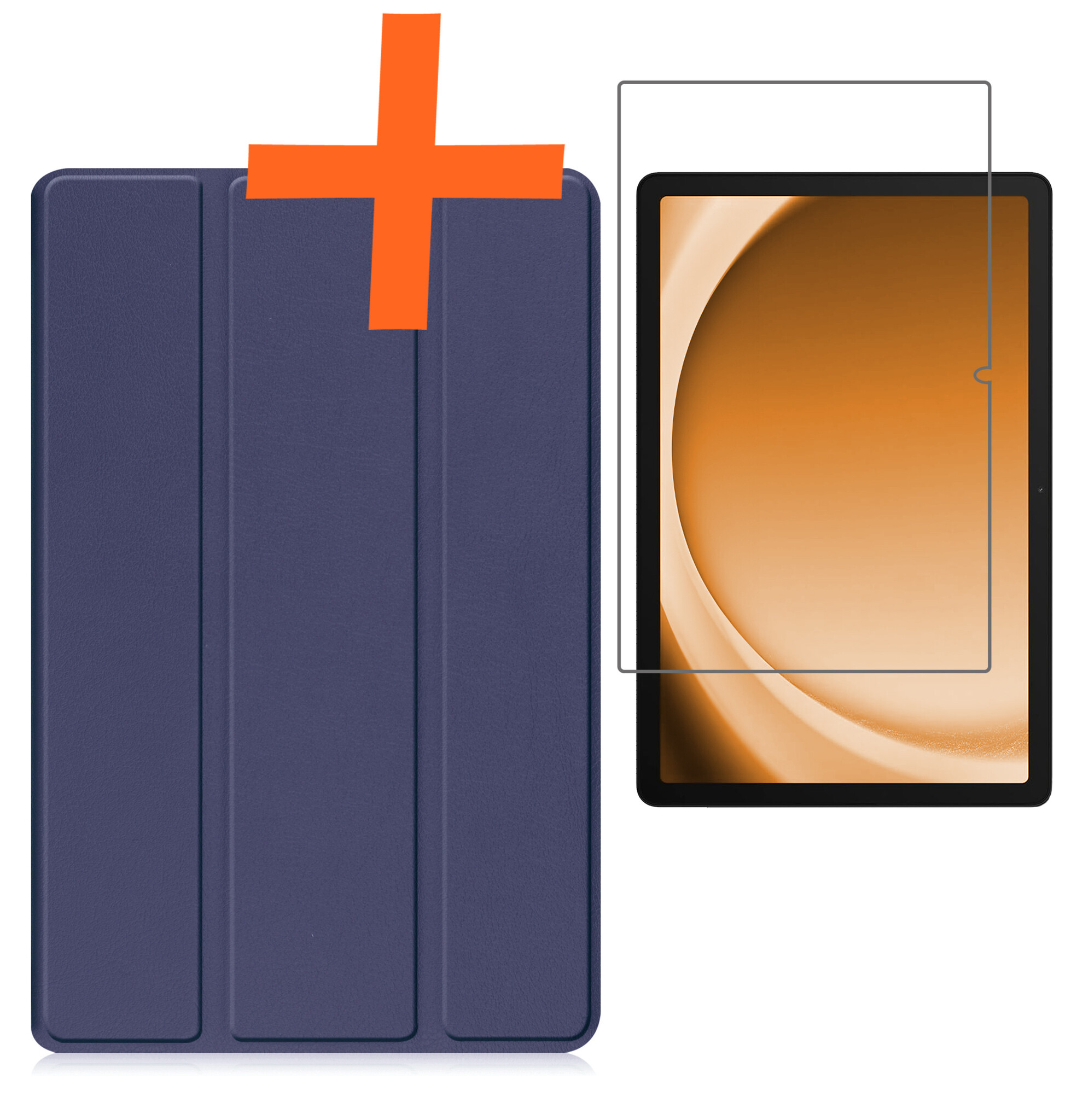 Nomfy Hoes Geschikt voor Samsung Galaxy Tab A9 Plus Hoes Tri-fold Tablet Hoesje Case Met Screenprotector - Hoesje Geschikt voor Samsung Tab A9 Plus Hoesje Hardcover Bookcase - Donkerblauw