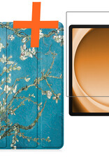 Nomfy Hoes Geschikt voor Samsung Galaxy Tab A9 Plus Hoes Tri-fold Tablet Hoesje Case Met Screenprotector - Hoesje Geschikt voor Samsung Tab A9 Plus Hoesje Hardcover Bookcase - Bloesem