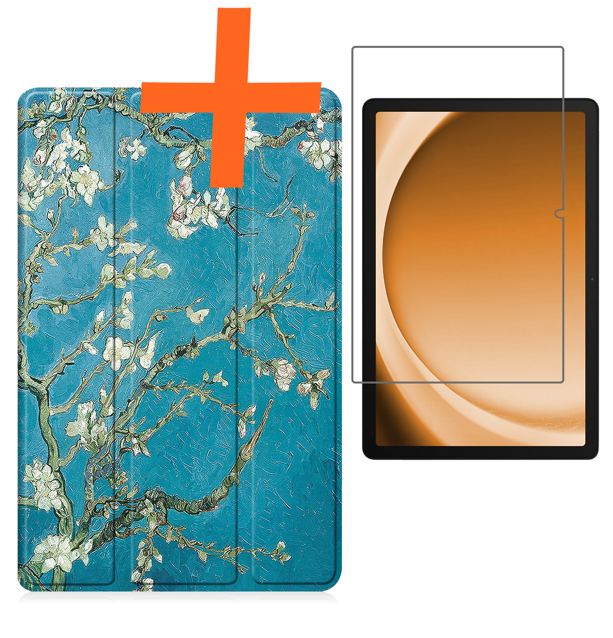 Nomfy Hoes Geschikt voor Samsung Galaxy Tab A9 Plus Hoes Tri-fold Tablet Hoesje Case Met Screenprotector - Hoesje Geschikt voor Samsung Tab A9 Plus Hoesje Hardcover Bookcase - Bloesem