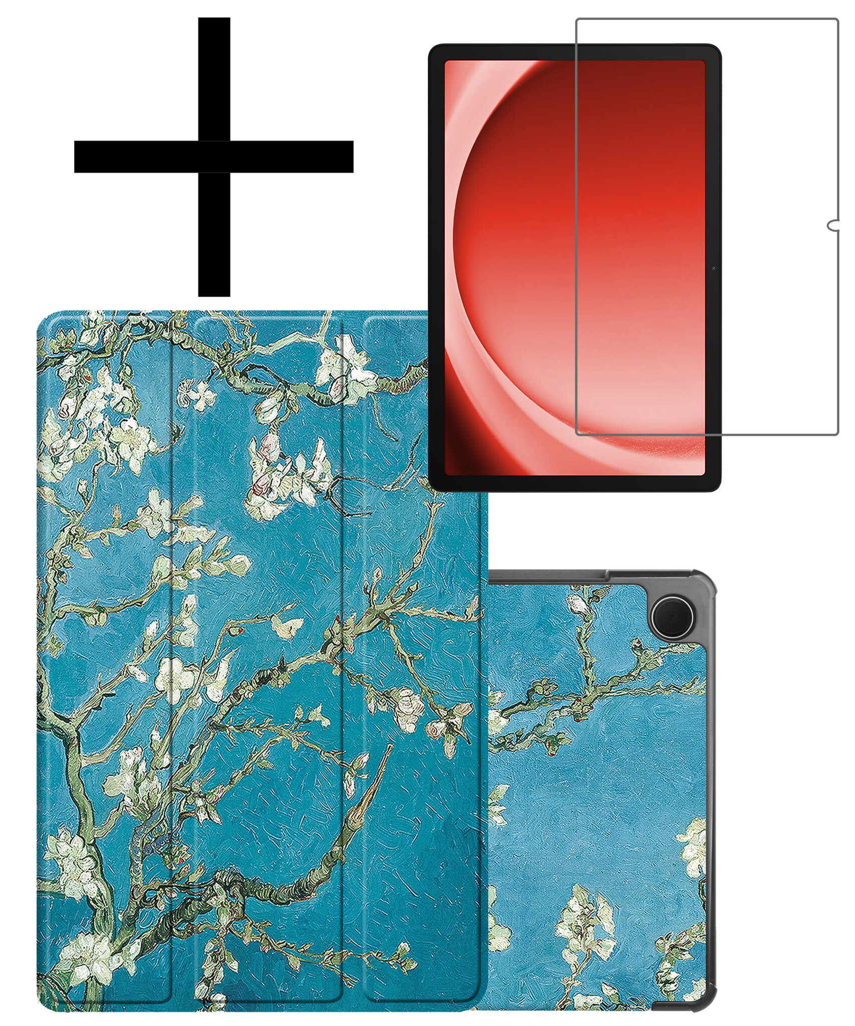 NoXx Hoesje Geschikt voor Samsung Galaxy Tab A9 Plus Hoesje Case Hard Cover Hoes Book Case Met Screenprotector - Bloesem