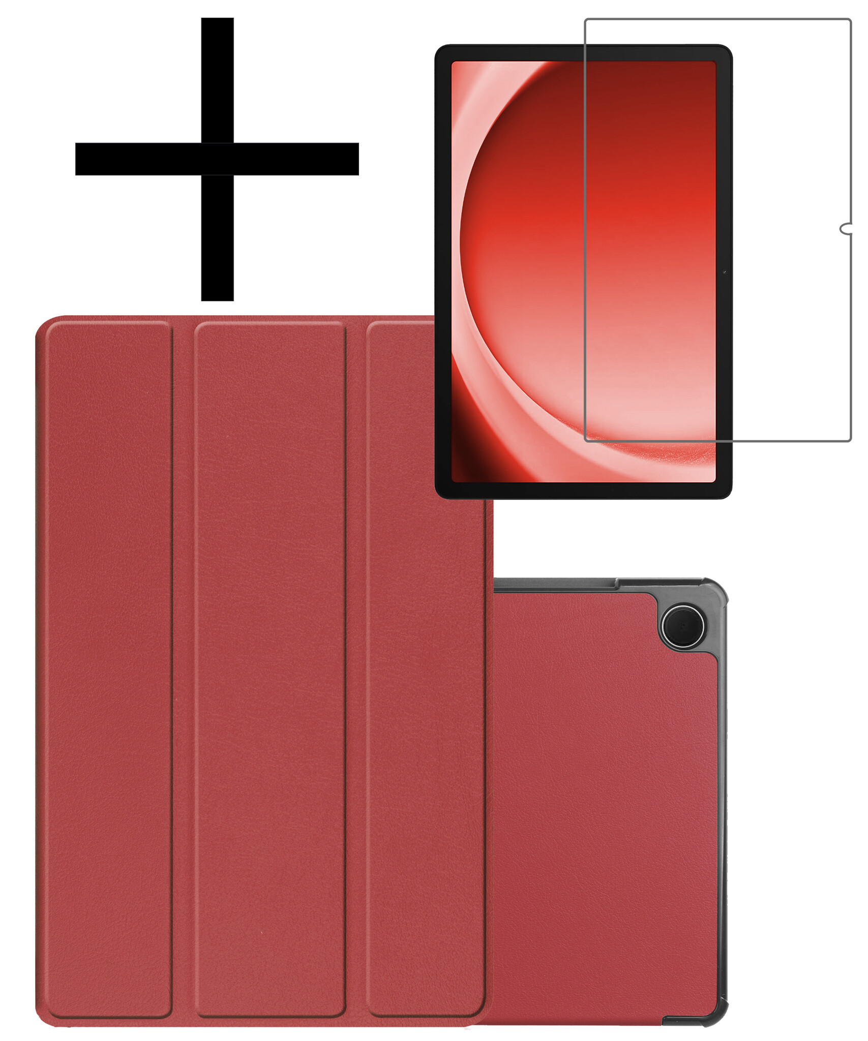 NoXx Hoesje Geschikt voor Samsung Galaxy Tab A9 Plus Hoesje Case Hard Cover Hoes Book Case Met Screenprotector - Donkerrood