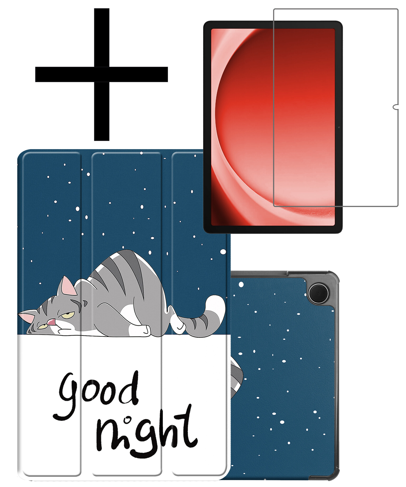 NoXx Hoesje Geschikt voor Samsung Galaxy Tab A9 Plus Hoesje Case Hard Cover Hoes Book Case Met Screenprotector - Kat