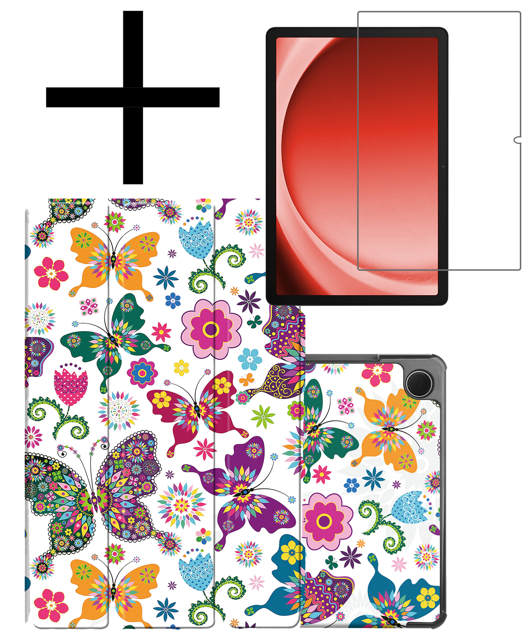 NoXx Hoesje Geschikt voor Samsung Galaxy Tab A9 Plus Hoesje Case Hard Cover Hoes Book Case Met Screenprotector - Vlinders