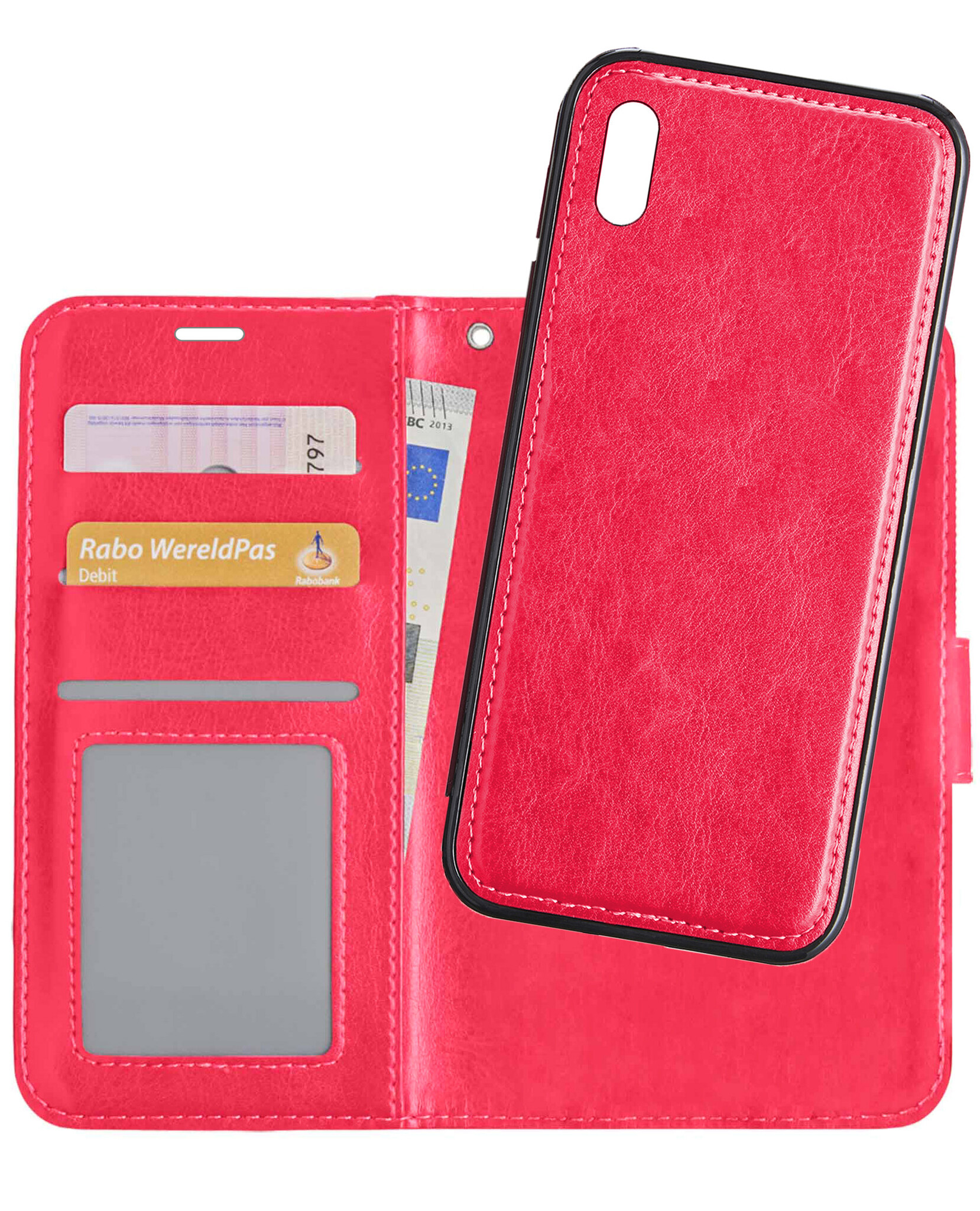 NoXx Hoes Geschikt voor iPhone Xs Hoesje Bookcase Hoes 2-in-1 Uitneembaar Cover Hard Case - Donkerroze
