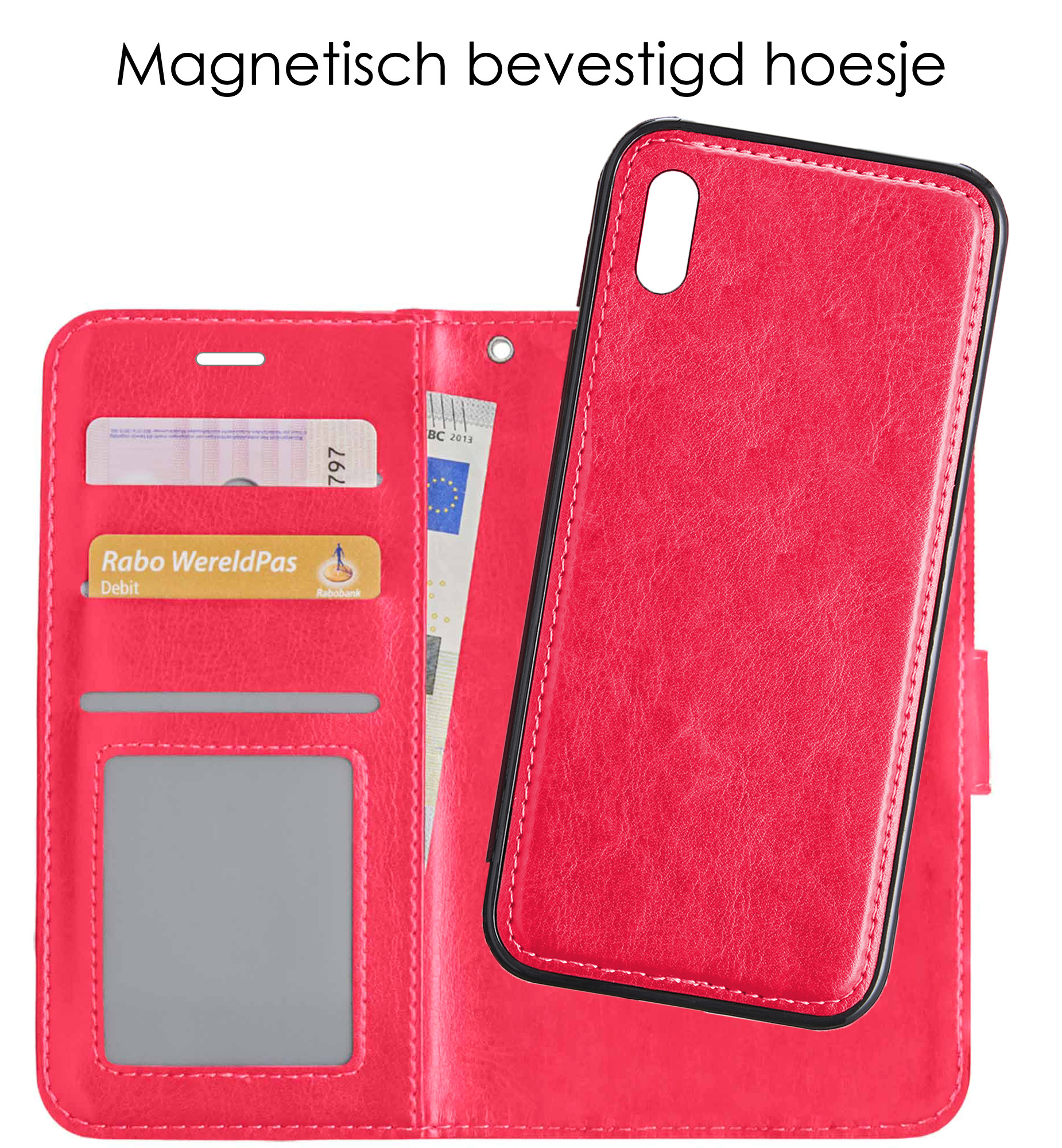 NoXx Hoes Geschikt voor iPhone Xs Hoesje Bookcase Hoes 2-in-1 Uitneembaar Cover Hard Case - Donkerroze