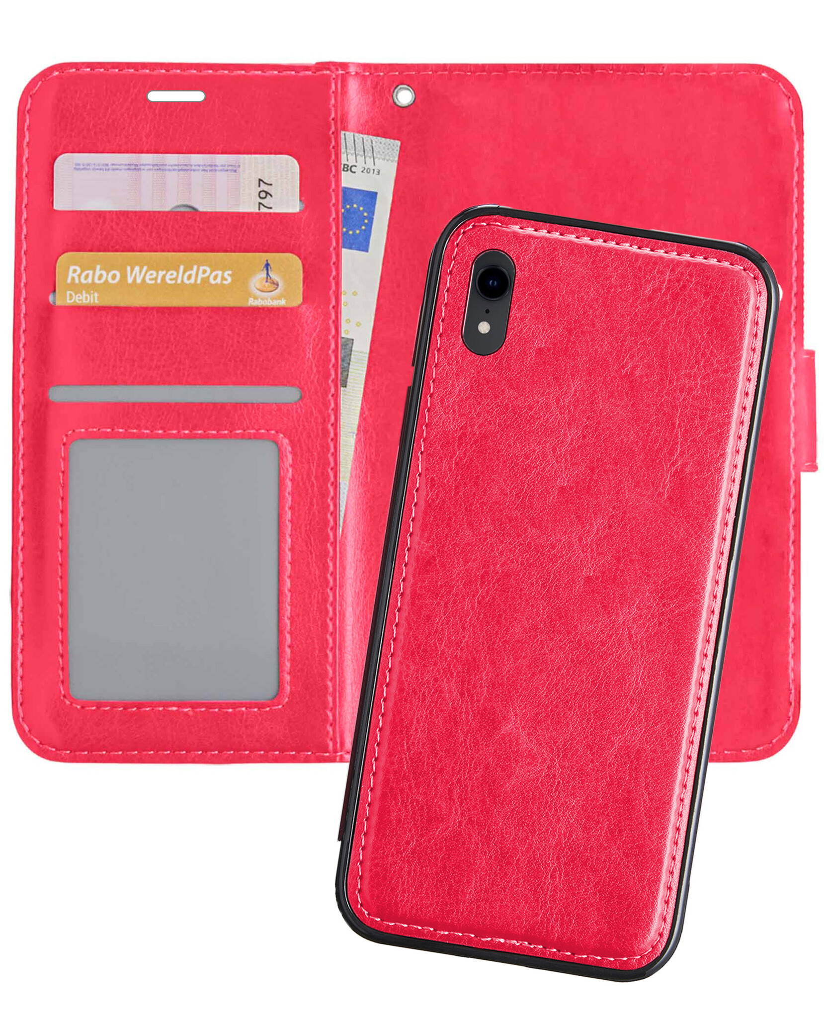 Nomfy Hoesje Geschikt voor iPhone XR Hoesje 2-in-1 Bookcase Hoes Case Uitneembaar - Hoes Geschikt voor iPhone XR Hoes Cover - Donkerroze