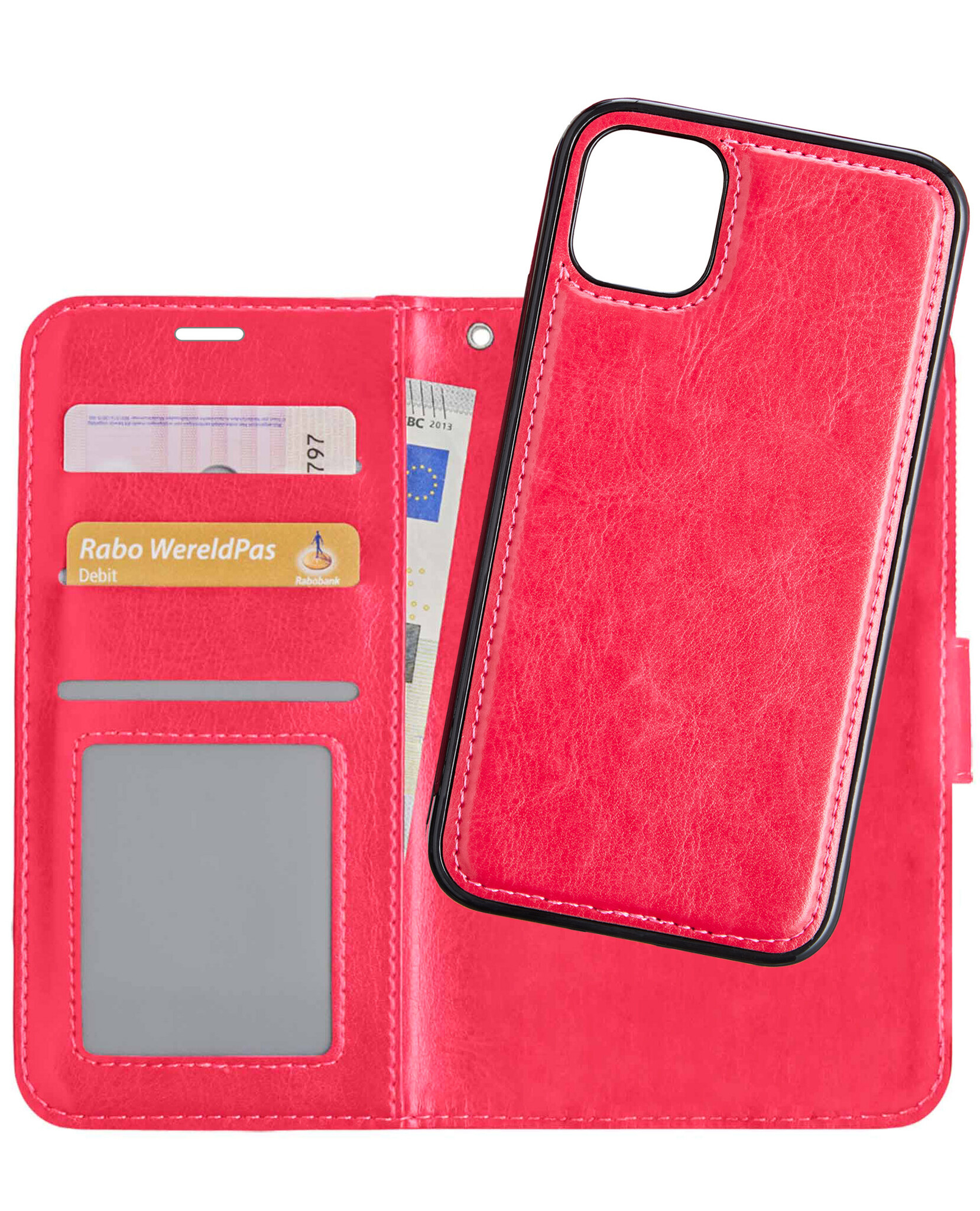 NoXx Hoes Geschikt voor iPhone 12 Mini Hoesje Bookcase Hoes 2-in-1 Uitneembaar Cover Hard Case - Donkerroze