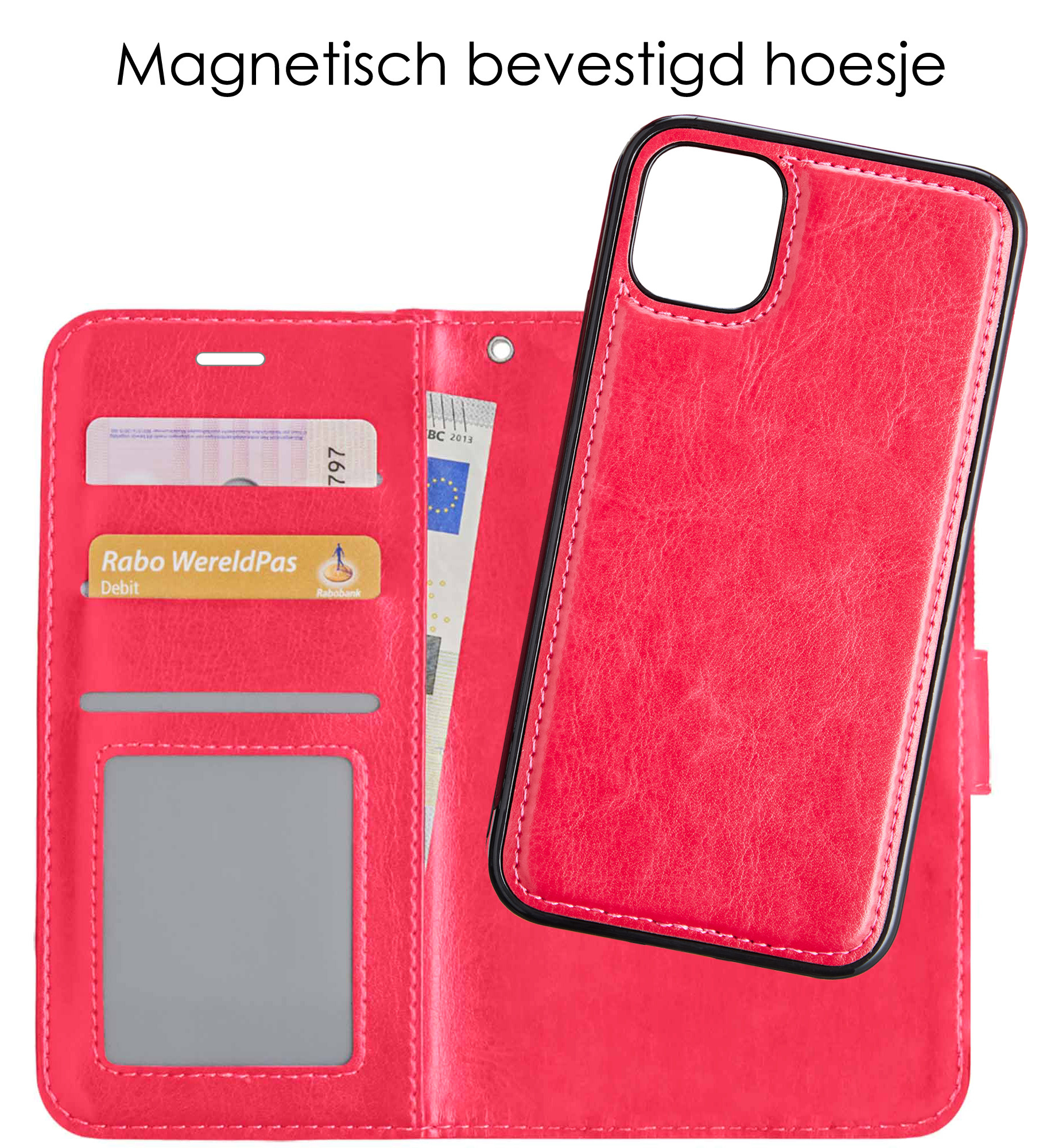 NoXx Hoes Geschikt voor iPhone 12 Mini Hoesje Bookcase Hoes 2-in-1 Uitneembaar Cover Hard Case - Donkerroze