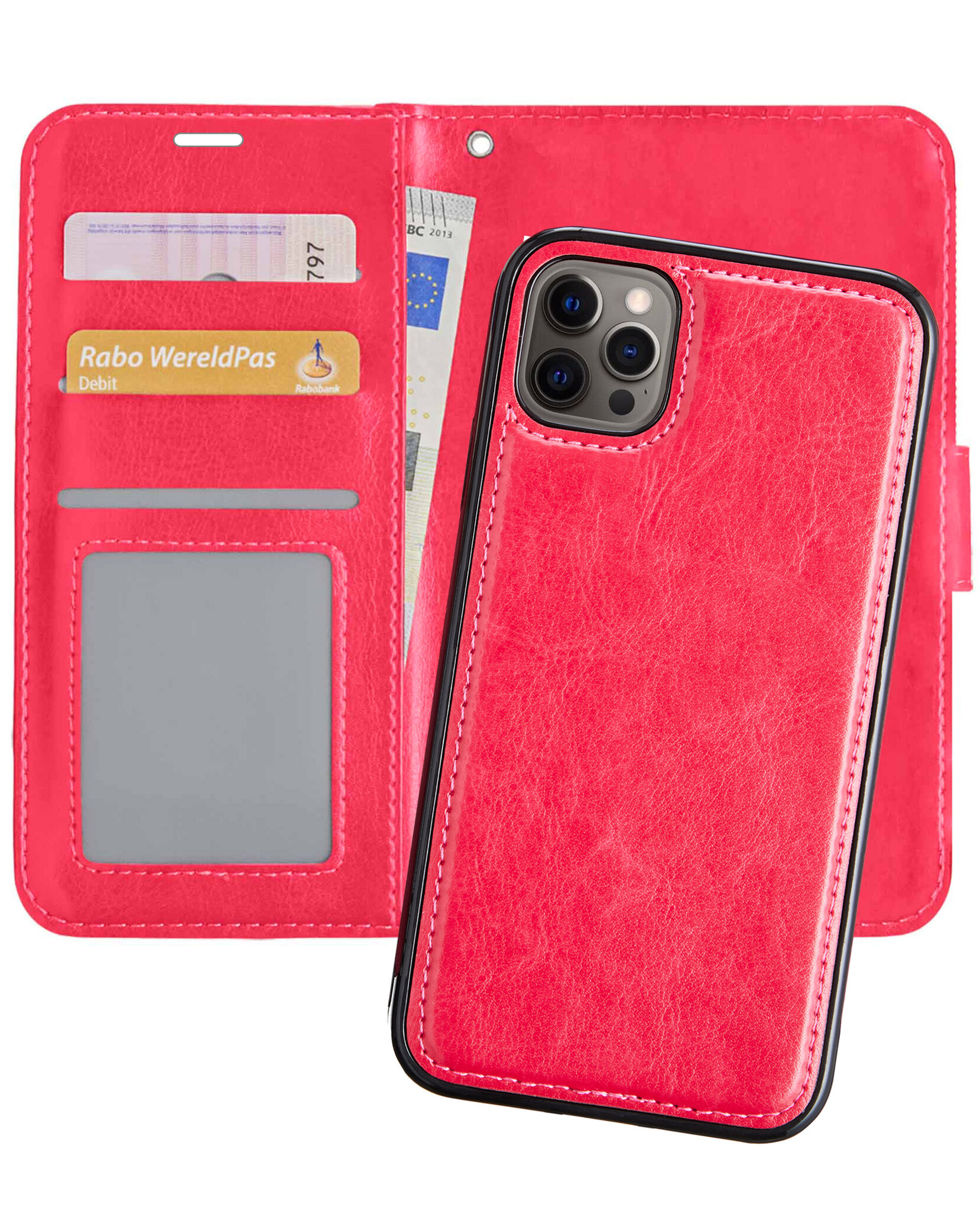 Nomfy Hoesje Geschikt voor iPhone 12 Pro Max Hoesje 2-in-1 Bookcase Hoes Case Uitneembaar - Hoes Geschikt voor iPhone 12 Pro Max Hoes Cover - Donkerroze