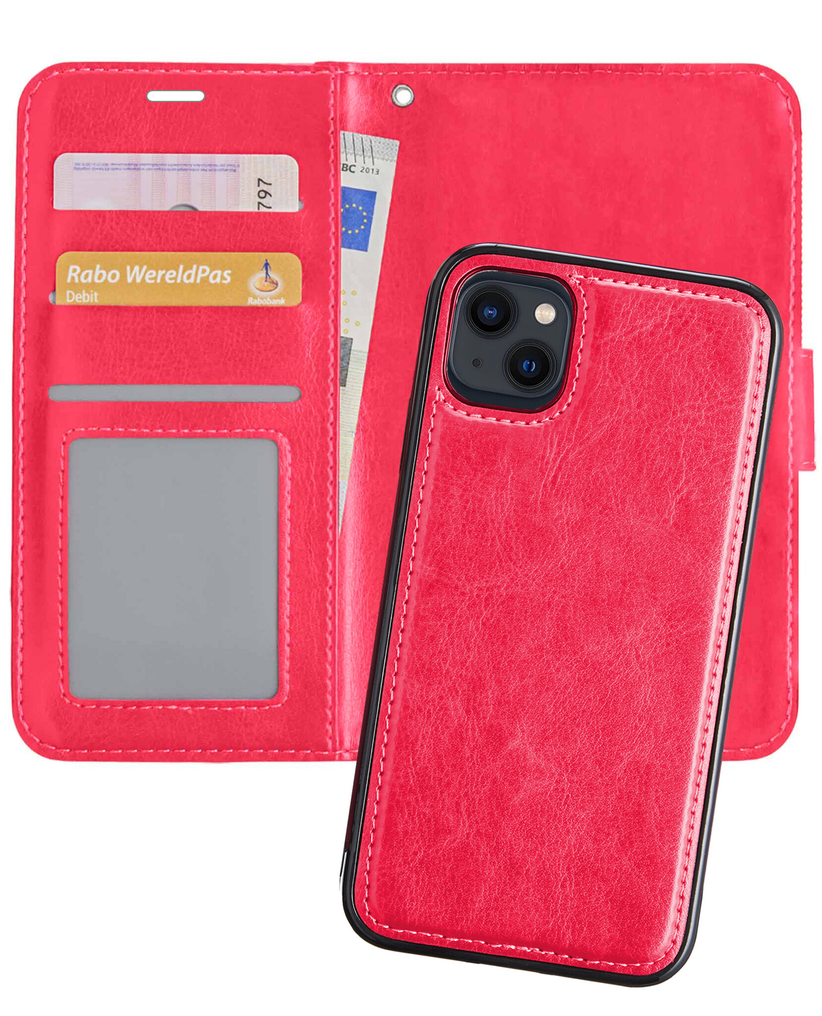 Nomfy Hoesje Geschikt voor iPhone 13 Hoesje 2-in-1 Bookcase Hoes Case Uitneembaar - Hoes Geschikt voor iPhone 13 Hoes Cover - Donkerroze