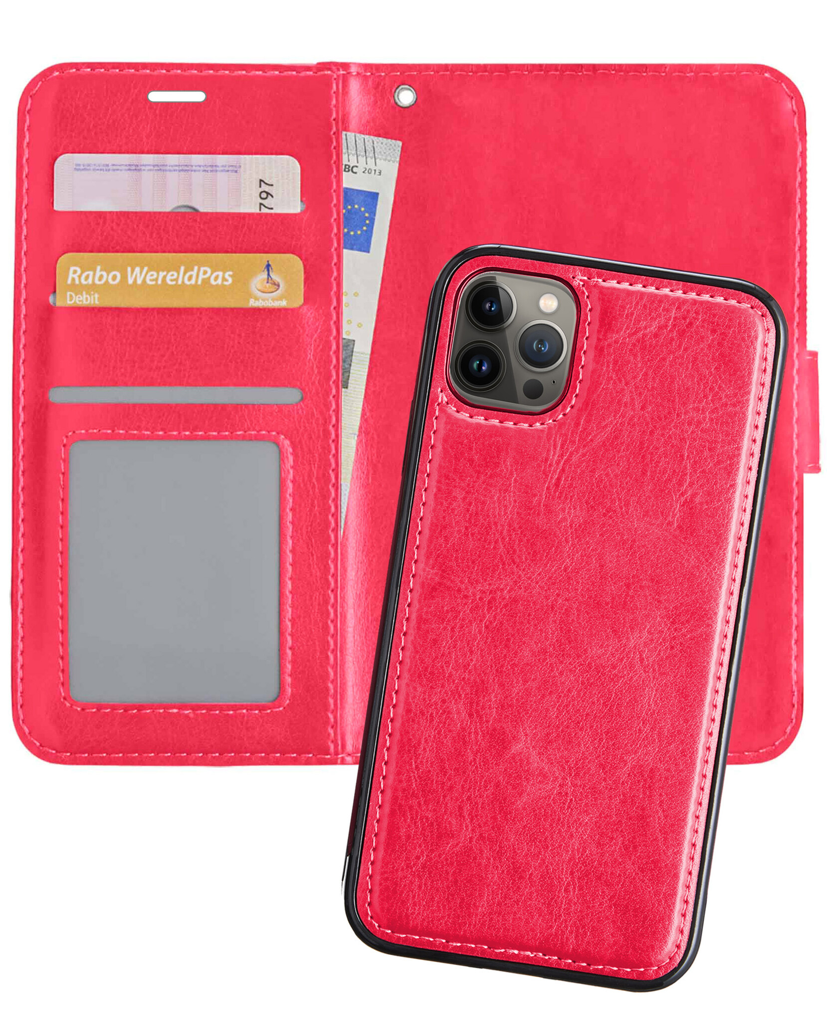 Nomfy Hoesje Geschikt voor iPhone 13 Pro Hoesje 2-in-1 Bookcase Hoes Case Uitneembaar - Hoes Geschikt voor iPhone 13 Pro Hoes Cover - Donkerroze