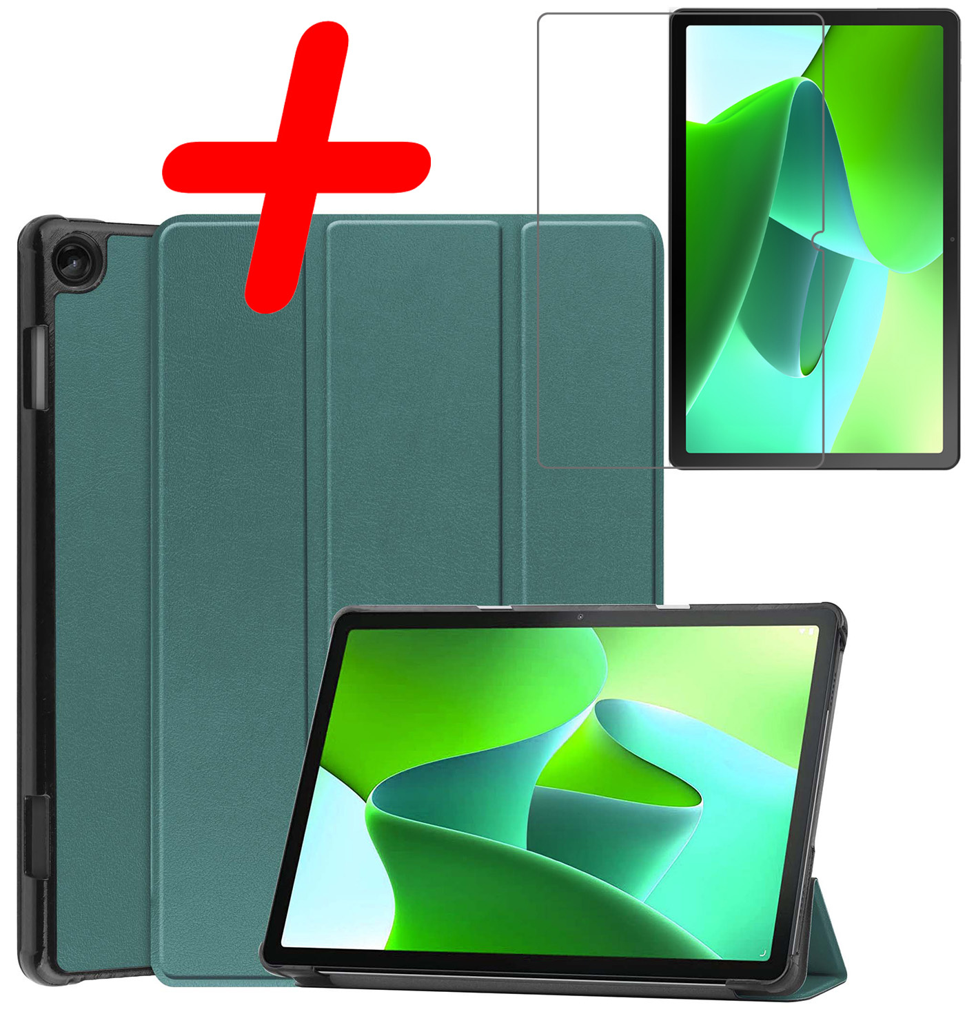 BASEY. Hoesje Geschikt voor Lenovo Tab M10 (3rd gen) Hoes Case Tablet Hoesje Tri-fold Met Screenprotector - Hoes Geschikt voor Lenovo Tab M10 (3e gen) Hoesje Hard Cover Bookcase Hoes - Donkergroen