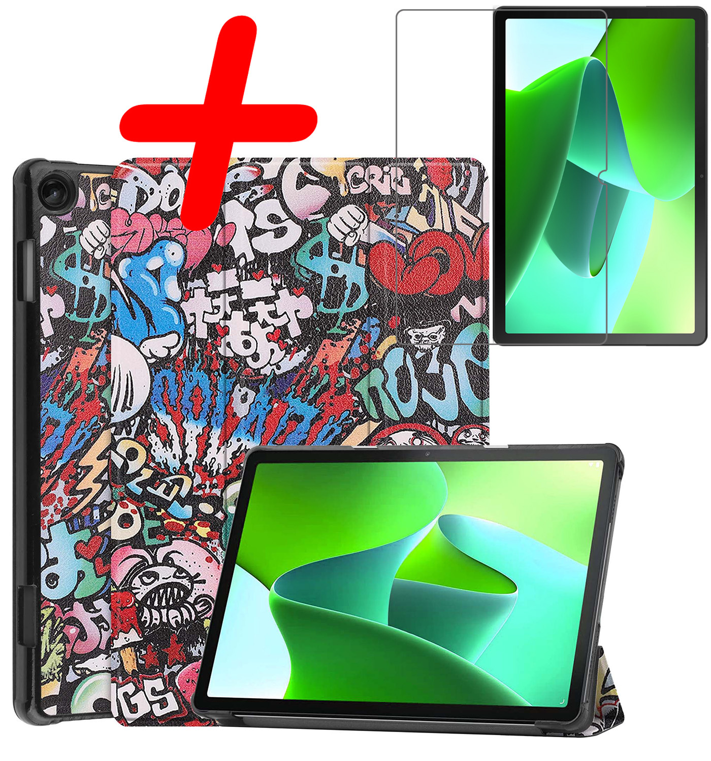 BASEY. Hoesje Geschikt voor Lenovo Tab M10 (3rd gen) Hoes Case Tablet Hoesje Tri-fold Met Screenprotector - Hoes Geschikt voor Lenovo Tab M10 (3e gen) Hoesje Hard Cover Bookcase Hoes - Graffity