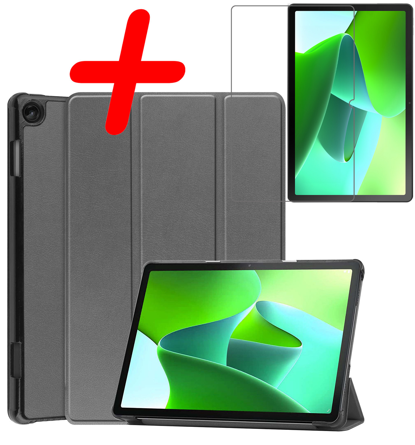 BASEY. Hoesje Geschikt voor Lenovo Tab M10 (3rd gen) Hoes Case Tablet Hoesje Tri-fold Met Screenprotector - Hoes Geschikt voor Lenovo Tab M10 (3e gen) Hoesje Hard Cover Bookcase Hoes - Grijs