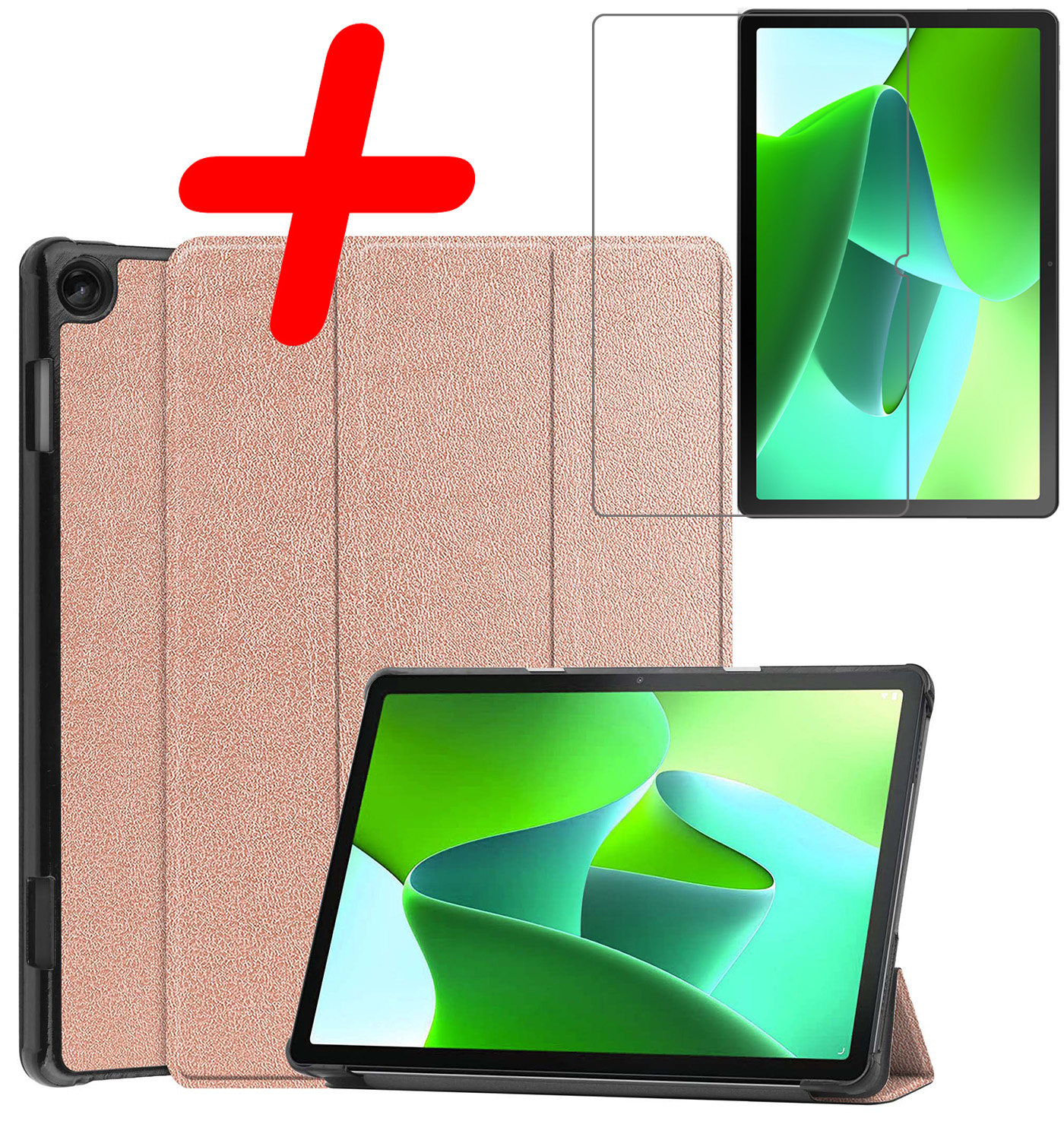 BASEY. Hoesje Geschikt voor Lenovo Tab M10 (3rd gen) Hoes Case Tablet Hoesje Tri-fold Met Screenprotector - Hoes Geschikt voor Lenovo Tab M10 (3e gen) Hoesje Hard Cover Bookcase Hoes - Rosé goud