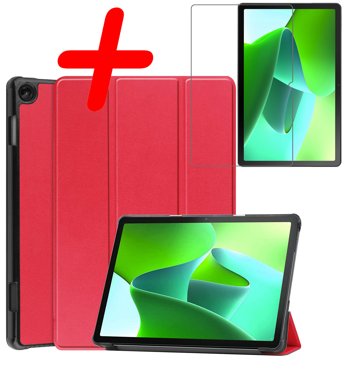 BASEY. Hoesje Geschikt voor Lenovo Tab M10 (3rd gen) Hoes Case Tablet Hoesje Tri-fold Met Screenprotector - Hoes Geschikt voor Lenovo Tab M10 (3e gen) Hoesje Hard Cover Bookcase Hoes - Rood