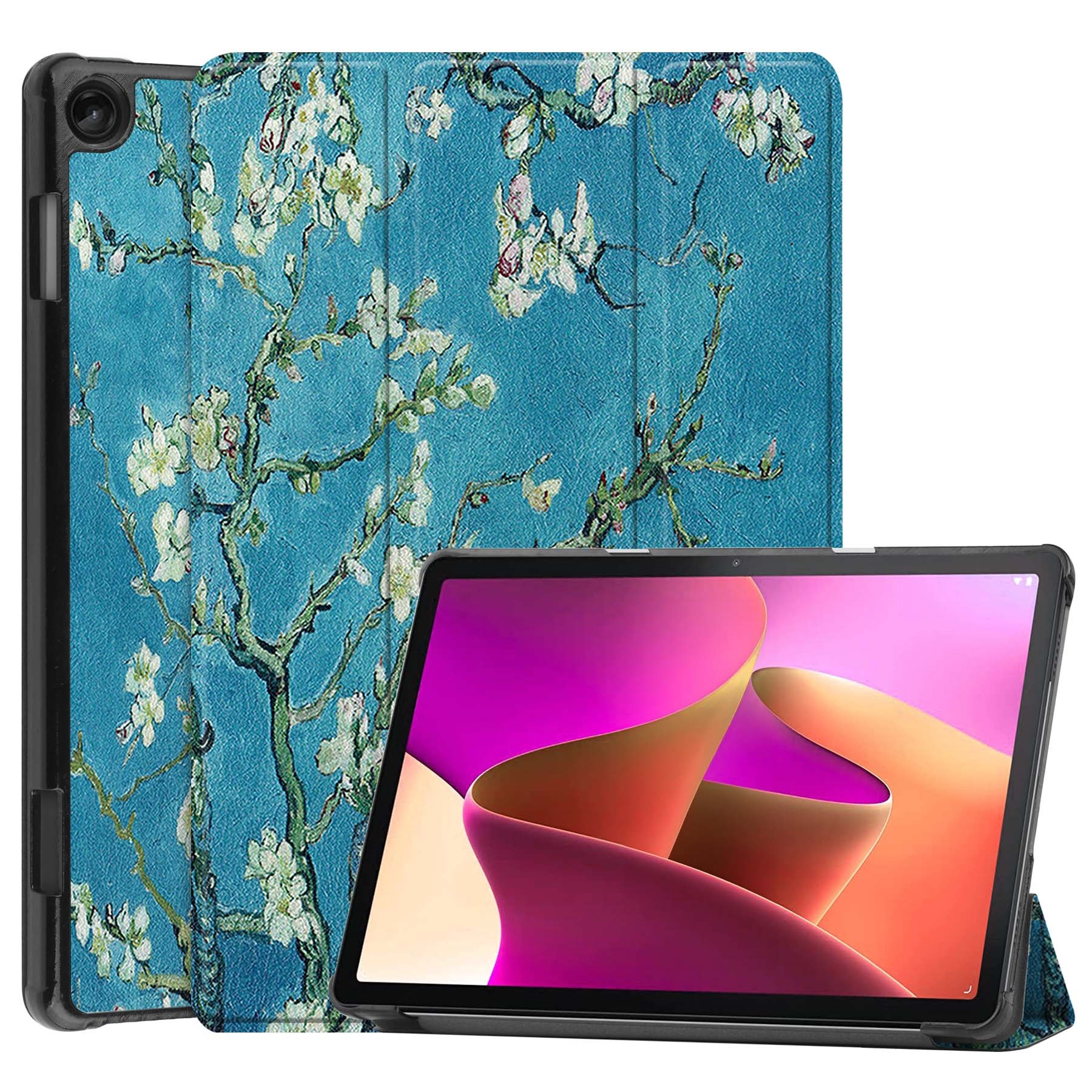 Nomfy Hoes Geschikt voor Lenovo Tab M10 (3rd gen) Hoes Tri-fold Tablet Hoesje Case Met Screenprotector - Hoesje Geschikt voor Lenovo Tab M10 (3e gen) Hoesje Hardcover Bookcase - Bloesem