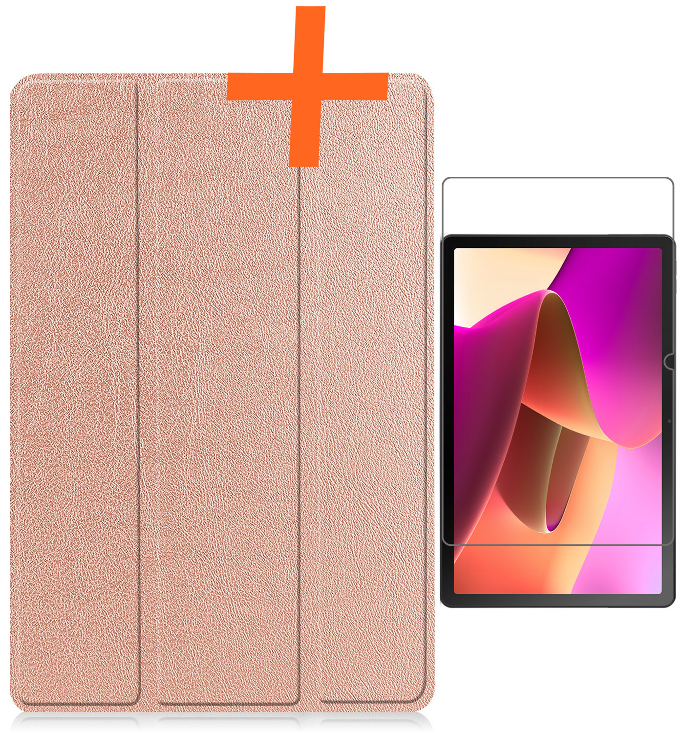 Nomfy Hoes Geschikt voor Lenovo Tab M10 (3rd gen) Hoes Tri-fold Tablet Hoesje Case Met Screenprotector - Hoesje Geschikt voor Lenovo Tab M10 (3e gen) Hoesje Hardcover Bookcase - Rosé goud