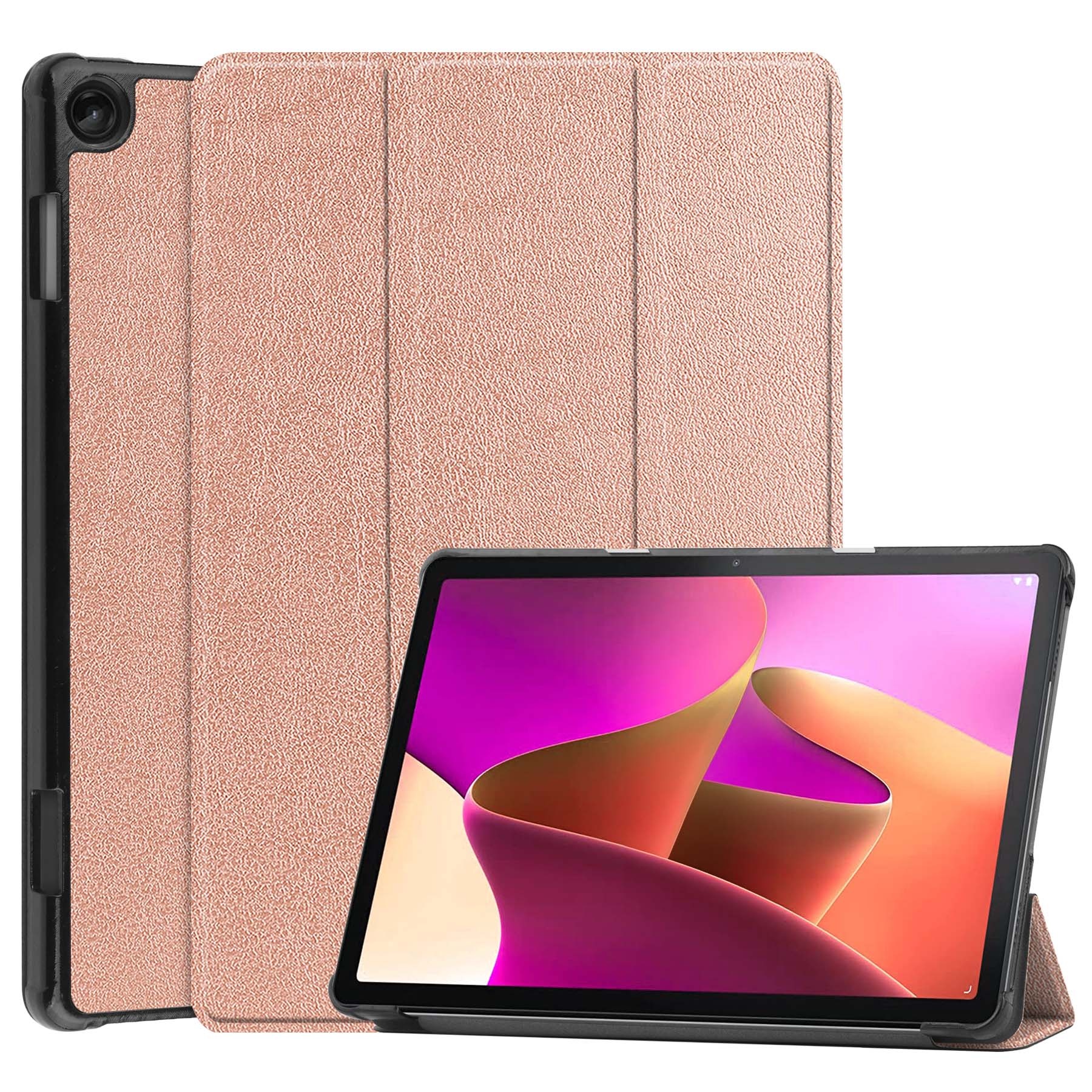 Nomfy Hoes Geschikt voor Lenovo Tab M10 (3rd gen) Hoes Tri-fold Tablet Hoesje Case Met Screenprotector - Hoesje Geschikt voor Lenovo Tab M10 (3e gen) Hoesje Hardcover Bookcase - Rosé goud