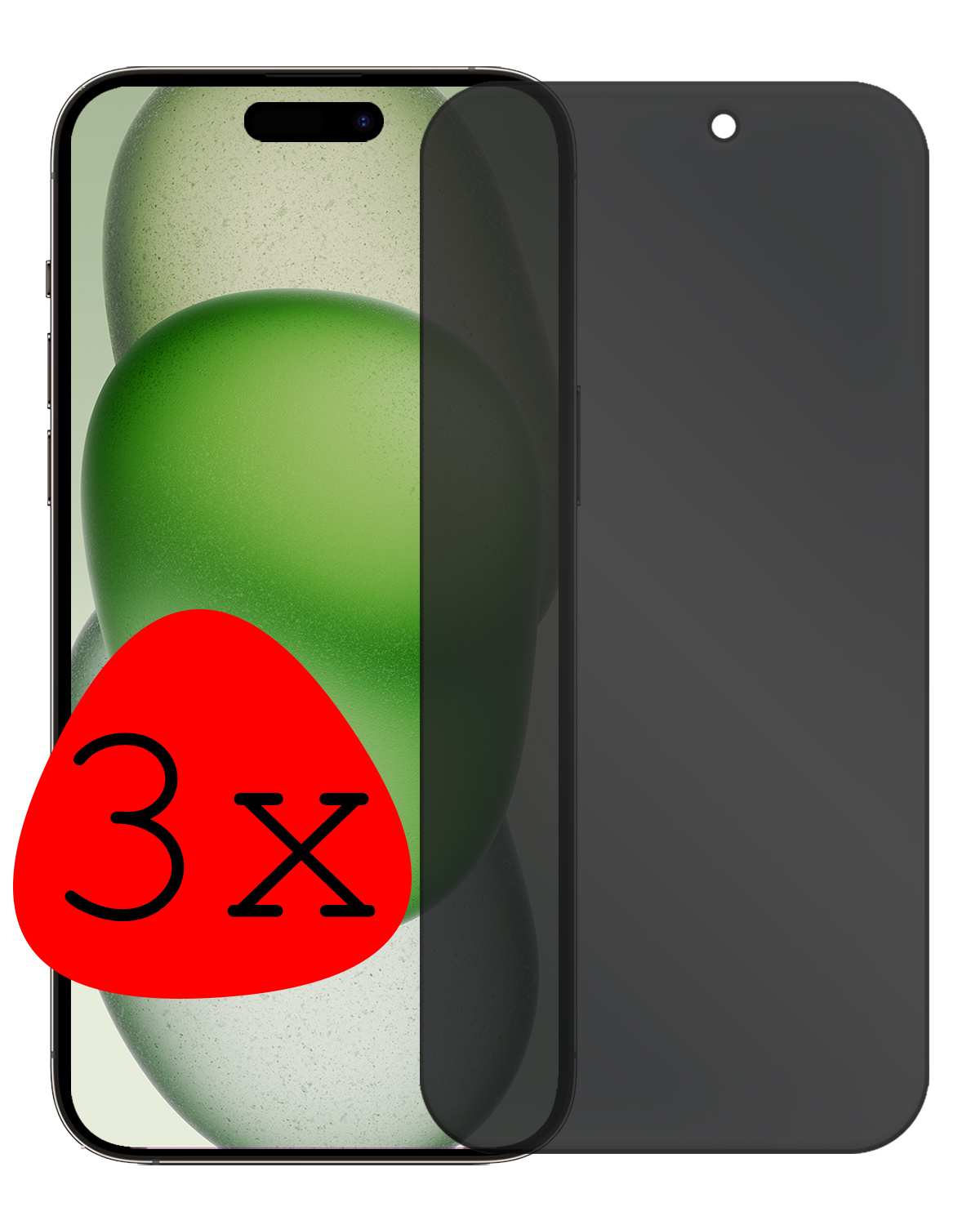 BASEY. Screenprotector Geschikt voor iPhone 15 Screenprotector Privacy Beschermglas - Screenprotector Geschikt voor iPhone 15 Screen Protector Full Screen Privacy - 3 Stuks