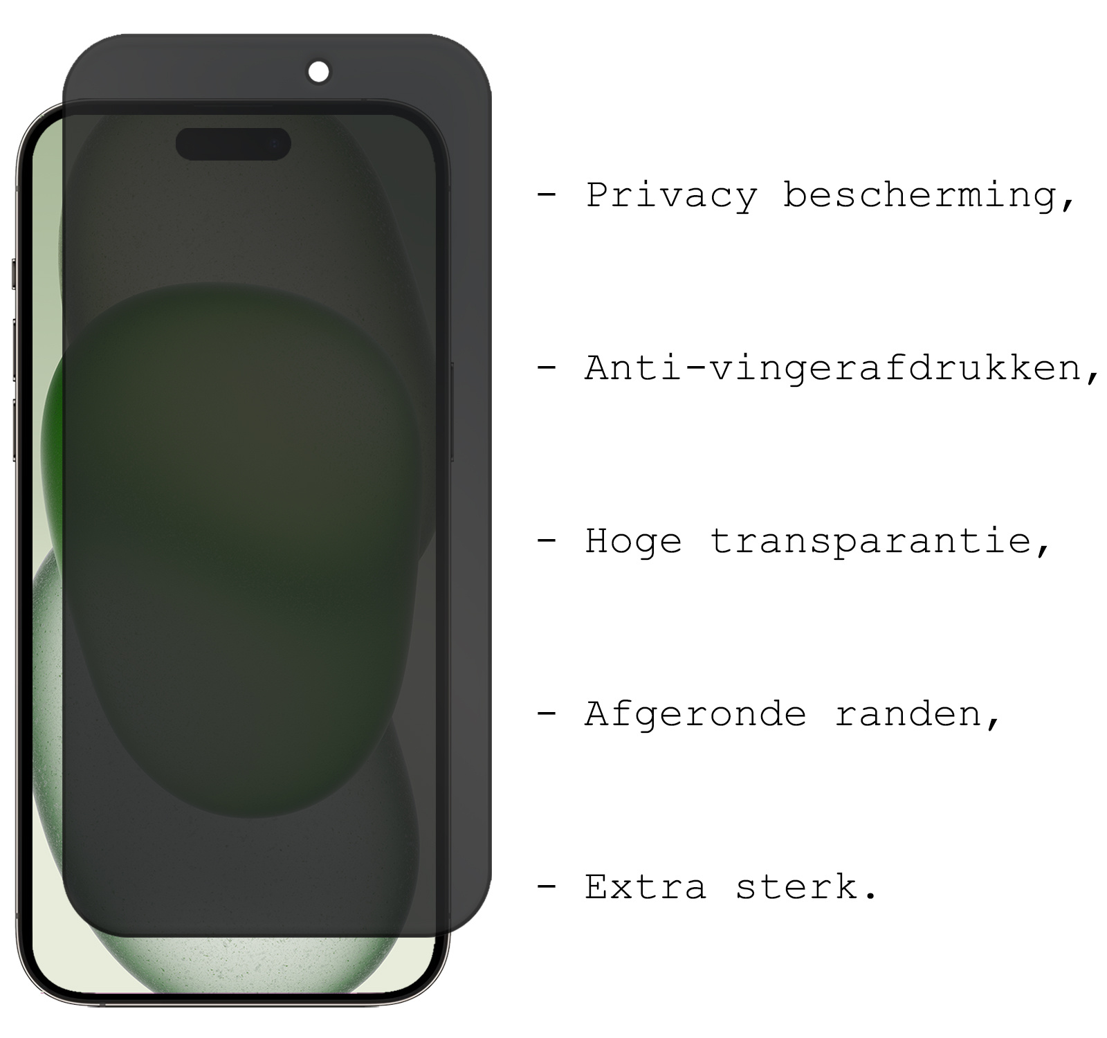 BASEY. Screenprotector Geschikt voor iPhone 15 Screenprotector Privacy Beschermglas - Screenprotector Geschikt voor iPhone 15 Screen Protector Full Screen Privacy - 3 Stuks