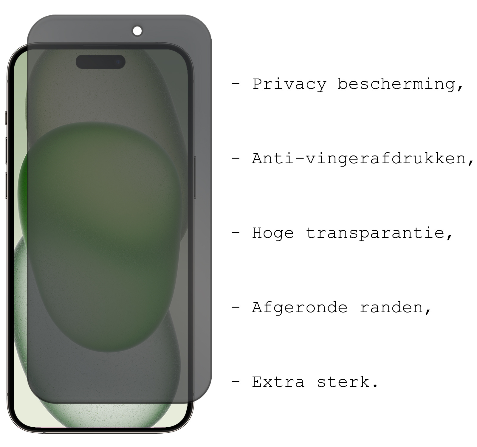 BASEY. Screenprotector Geschikt voor iPhone 15 Plus Screenprotector Privacy Beschermglas - Screenprotector Geschikt voor iPhone 15 Plus Screen Protector Full Screen Privacy - 2 Stuks