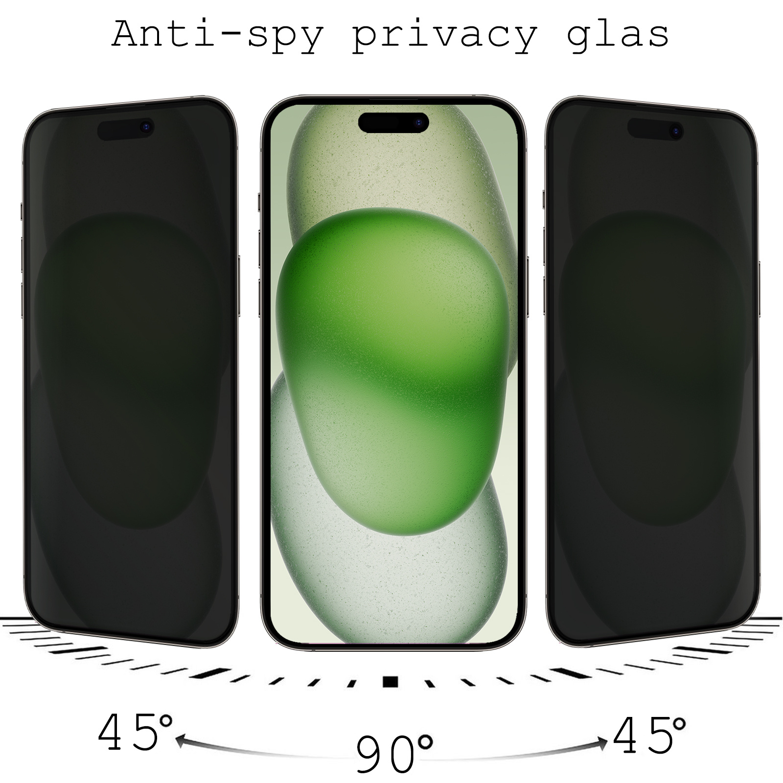 BASEY. Screenprotector Geschikt voor iPhone 15 Plus Screenprotector Privacy Beschermglas - Screenprotector Geschikt voor iPhone 15 Plus Screen Protector Full Screen Privacy - 3 Stuks