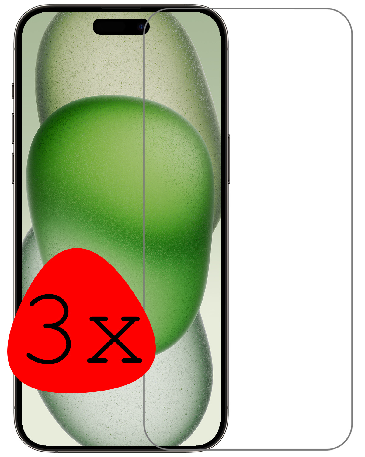 BASEY. Screenprotector Geschikt voor iPhone 15 Screenprotector Tempered Glass - Screenprotector Geschikt voor iPhone 15 Beschermglas Screen Protector Glas - 3 Stuks