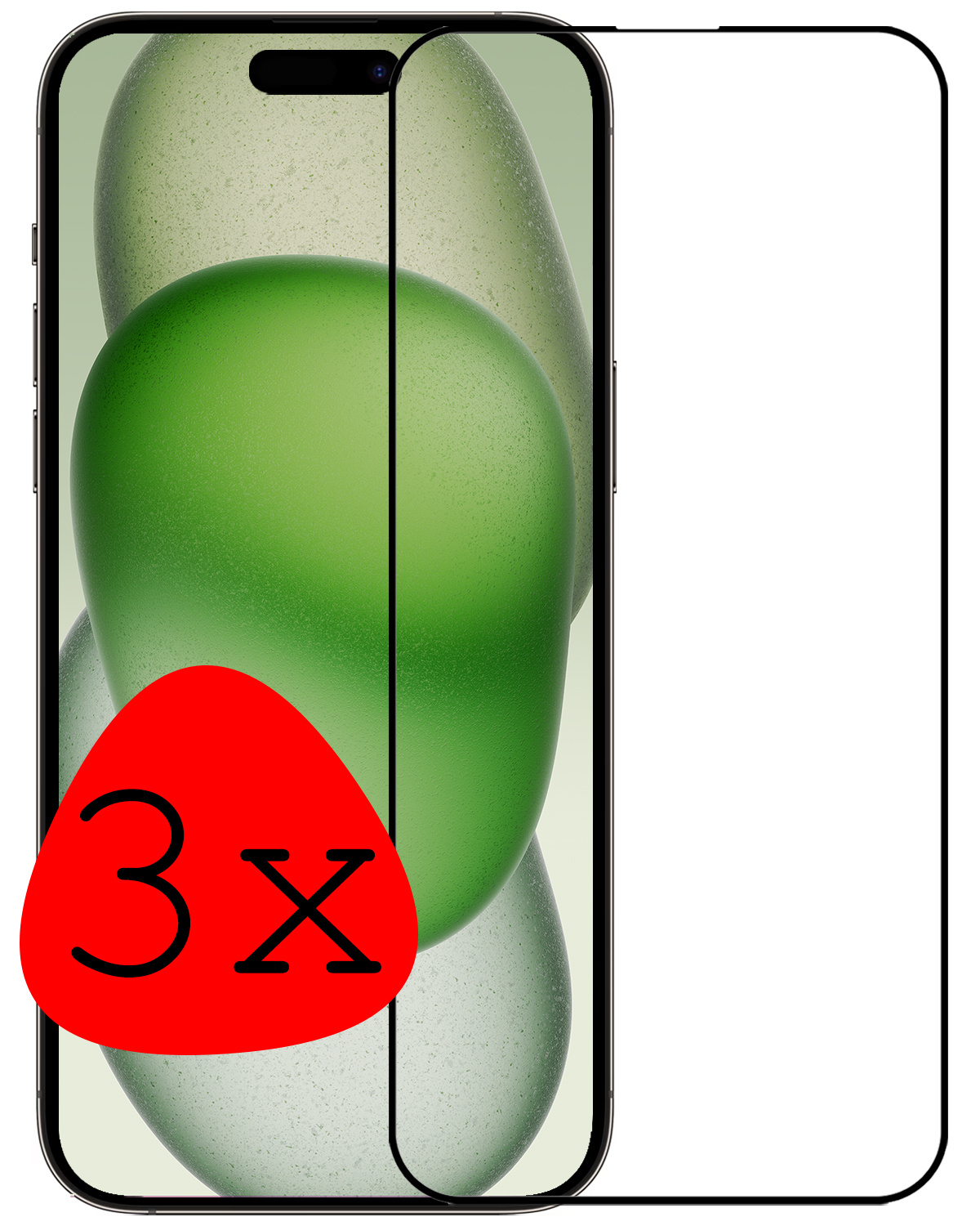 BASEY. Screenprotector Geschikt voor iPhone 15 Pro Screenprotector Beschermglas Full Cover - Screenprotector Geschikt voor iPhone 15 Pro Screen Protector Full Cover - 3 Stuks