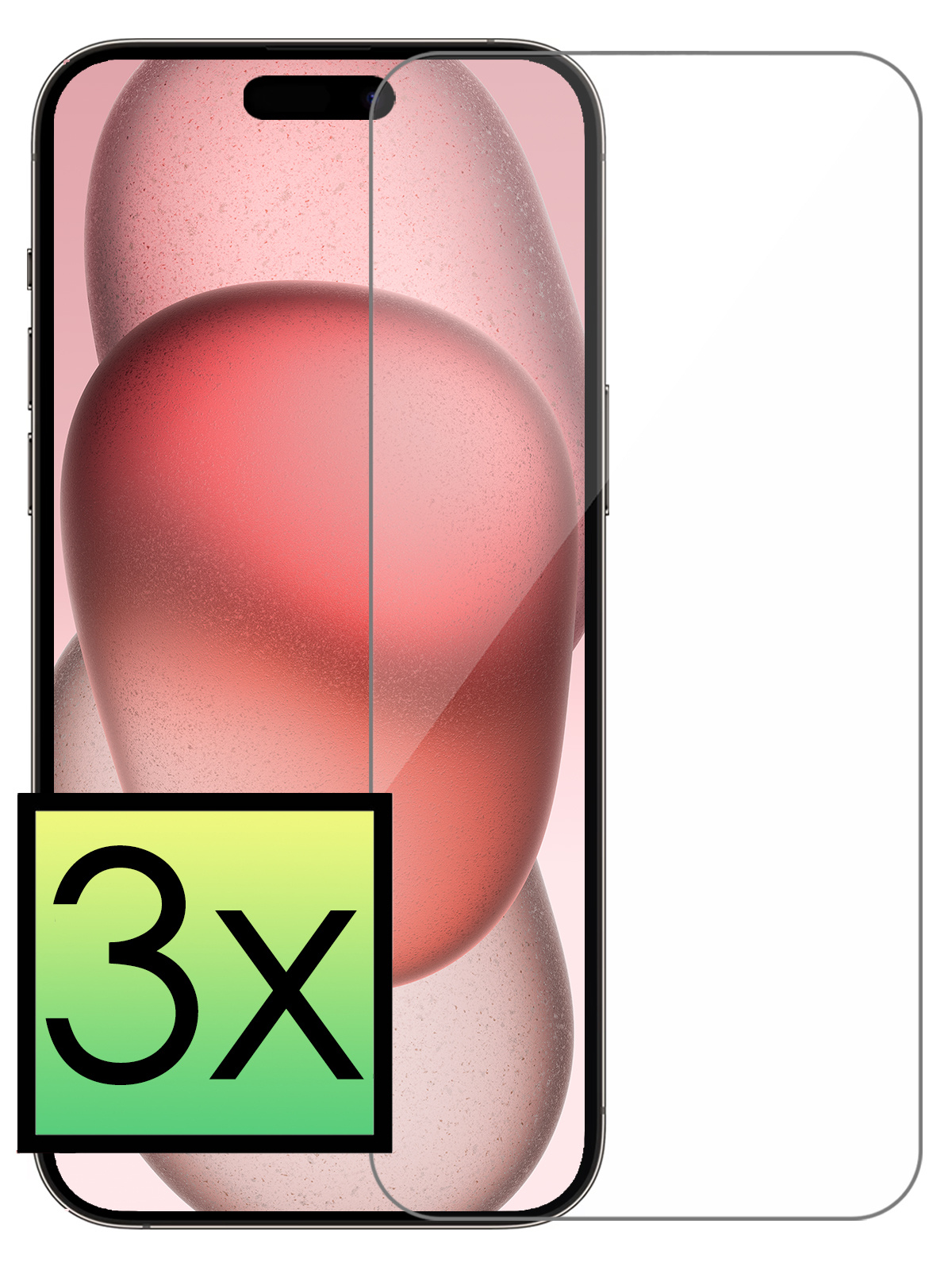 NoXx Screenprotector Geschikt voor iPhone 15 Screenprotector Tempered Glass Gehard Glas Beschermglas - 3x