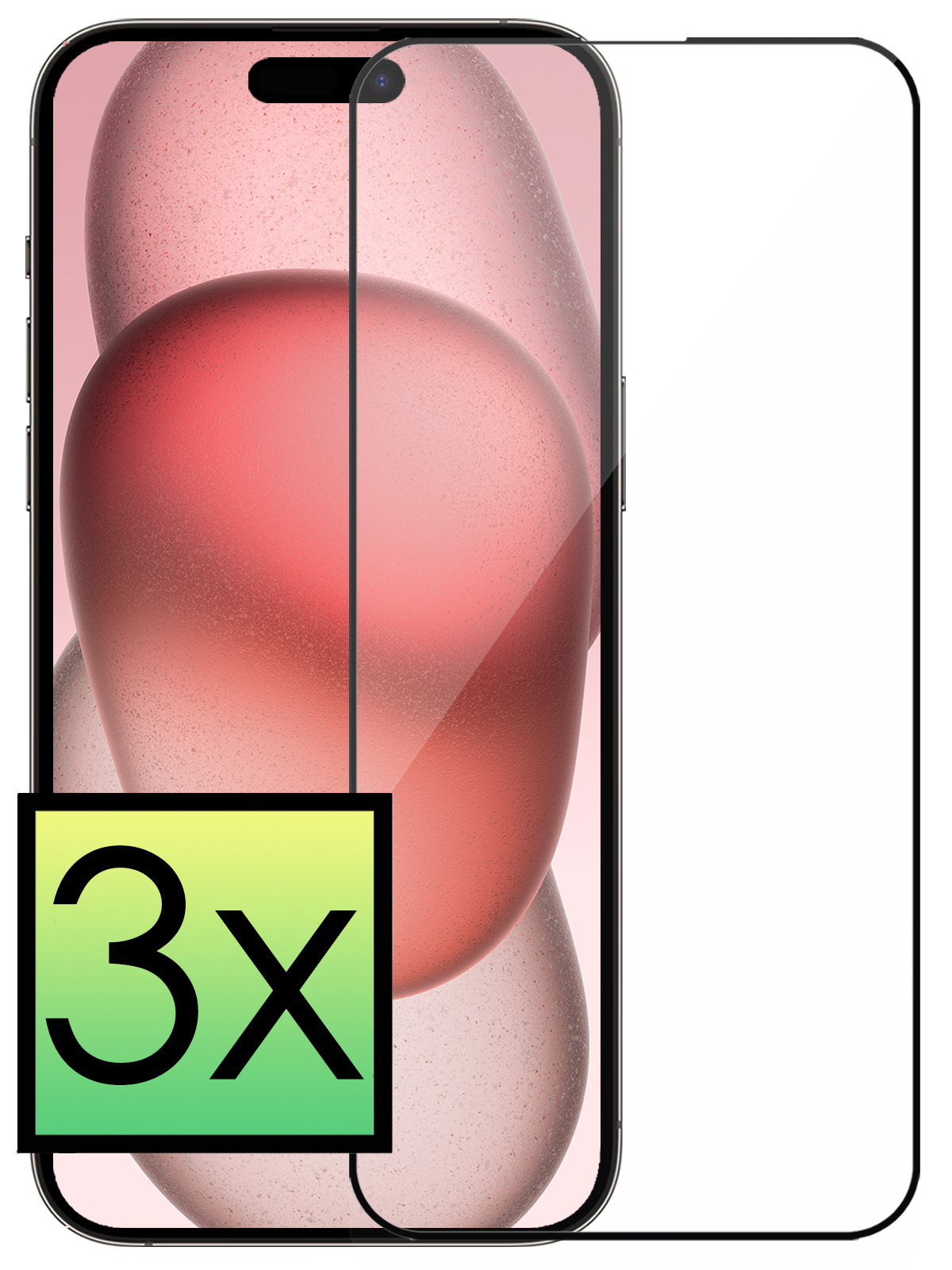 NoXx Screenprotector Geschikt voor iPhone 15 Pro Screenprotector Tempered Glass Gehard Glas Full Cover - 3x