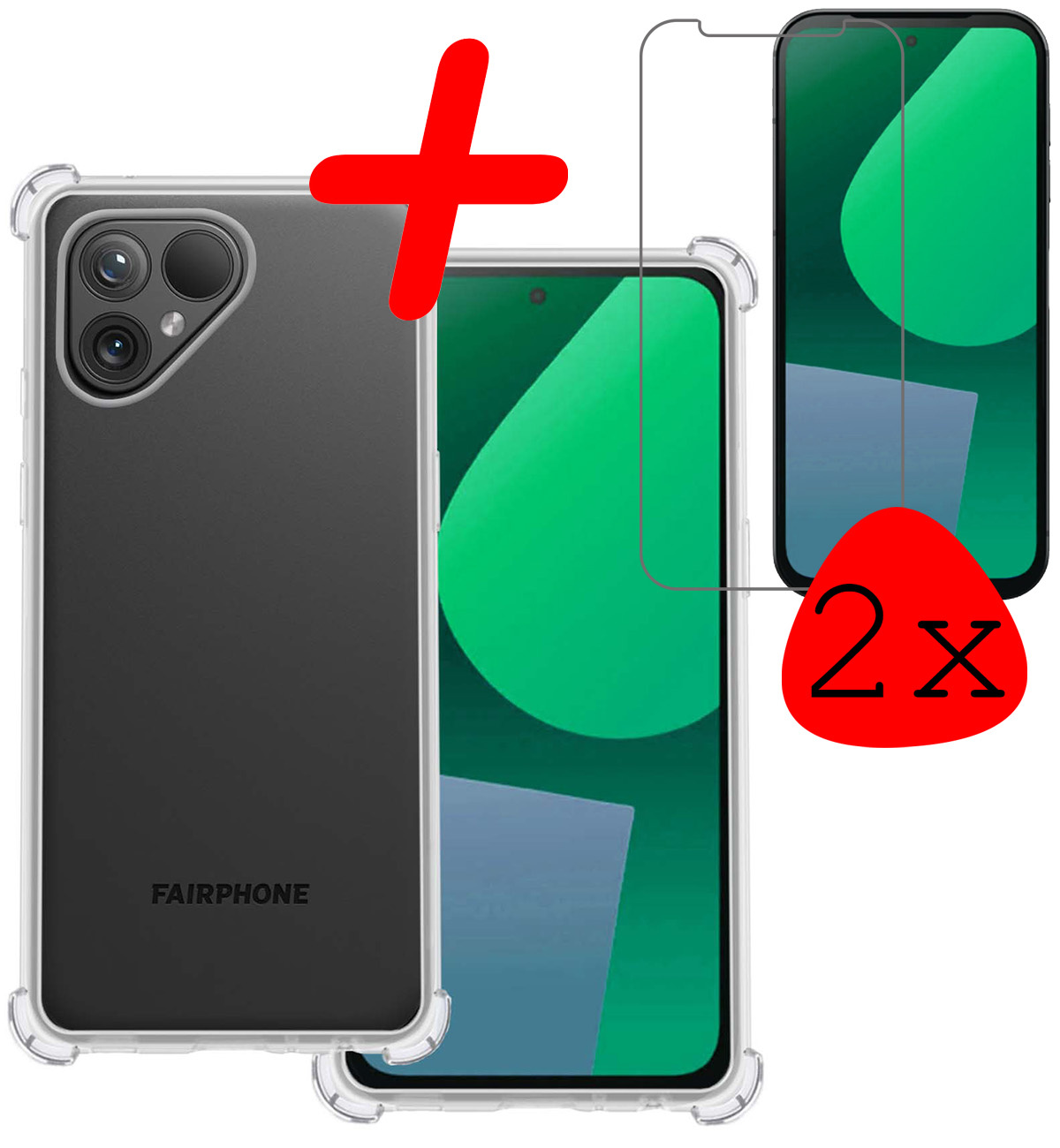 BASEY. Hoes Geschikt voor Fairphone 5 Hoesje Shock Proof Case Hoes Siliconen Met 2x Screenprotector - Hoesje Geschikt voor Fairphone 5 Hoes Cover Shockproof - Transparant