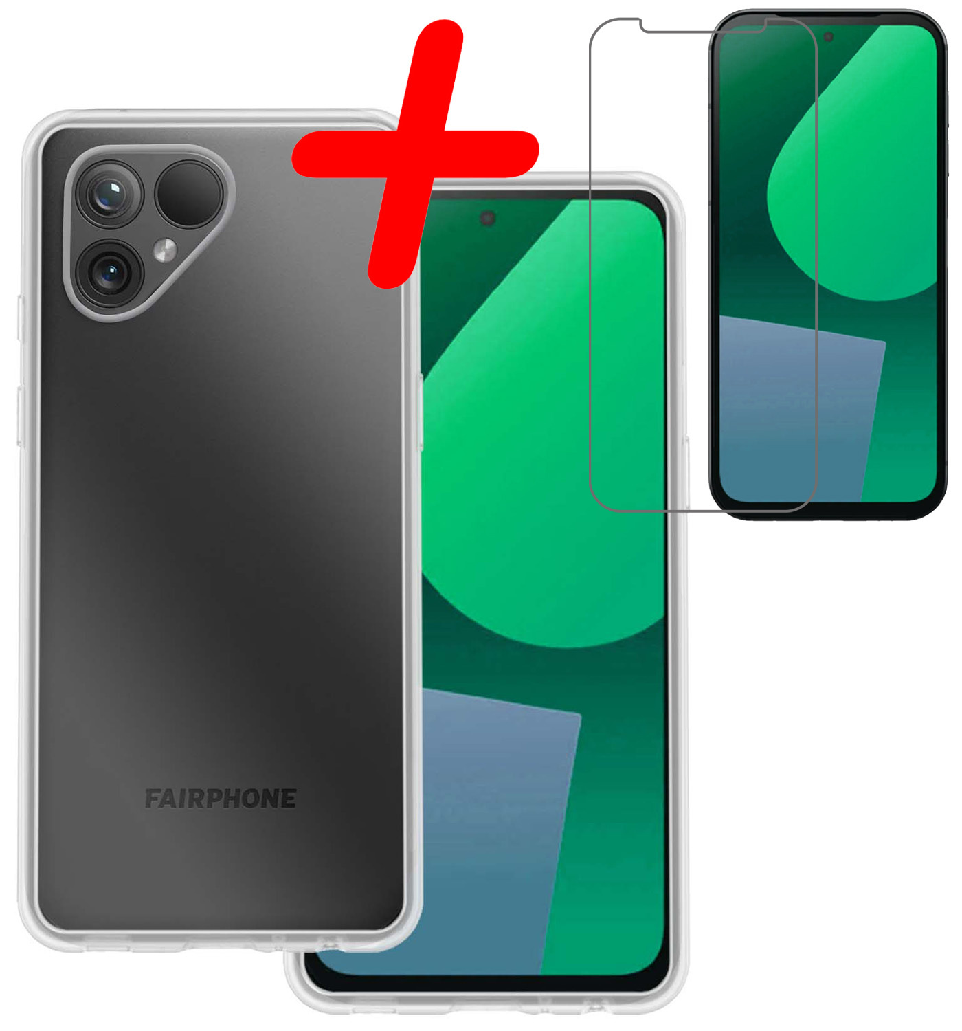 BASEY. Hoes Geschikt voor Fairphone 5 Hoesje Siliconen Back Cover Case Met Screenprotector - Hoesje Geschikt voor Fairphone 5 Hoes Cover Hoesje - Transparant