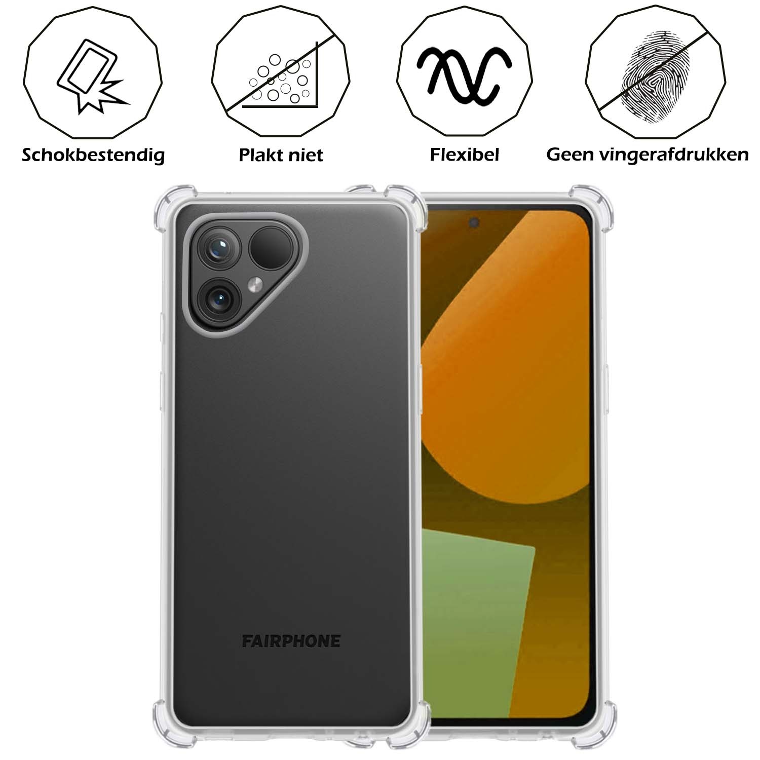Nomfy Hoesje Geschikt voor Fairphone 5 Hoesje Shock Proof Cover Case Shockproof - Hoes Geschikt voor Fairphone 5 Hoes Siliconen Back Case - Transparant - 2 PACK