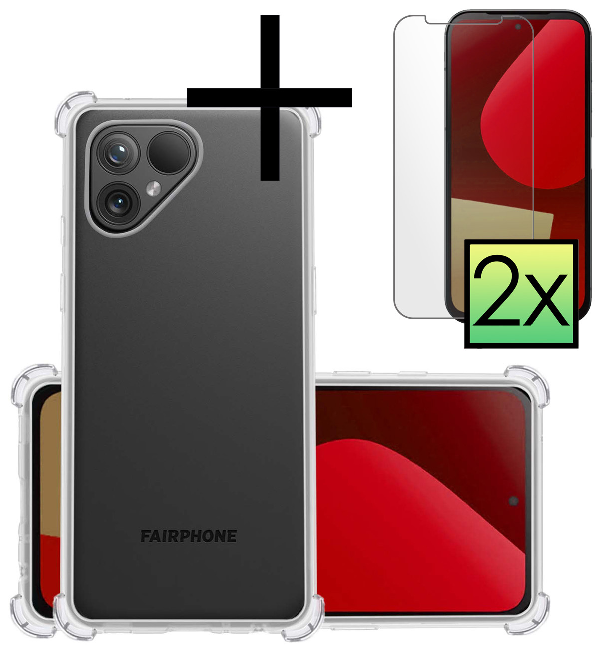 NoXx Hoes Geschikt voor Fairphone 5 Hoesje Siliconen Cover Shock Proof Back Case Shockproof Hoes Met 2x Screenprotector - Transparant